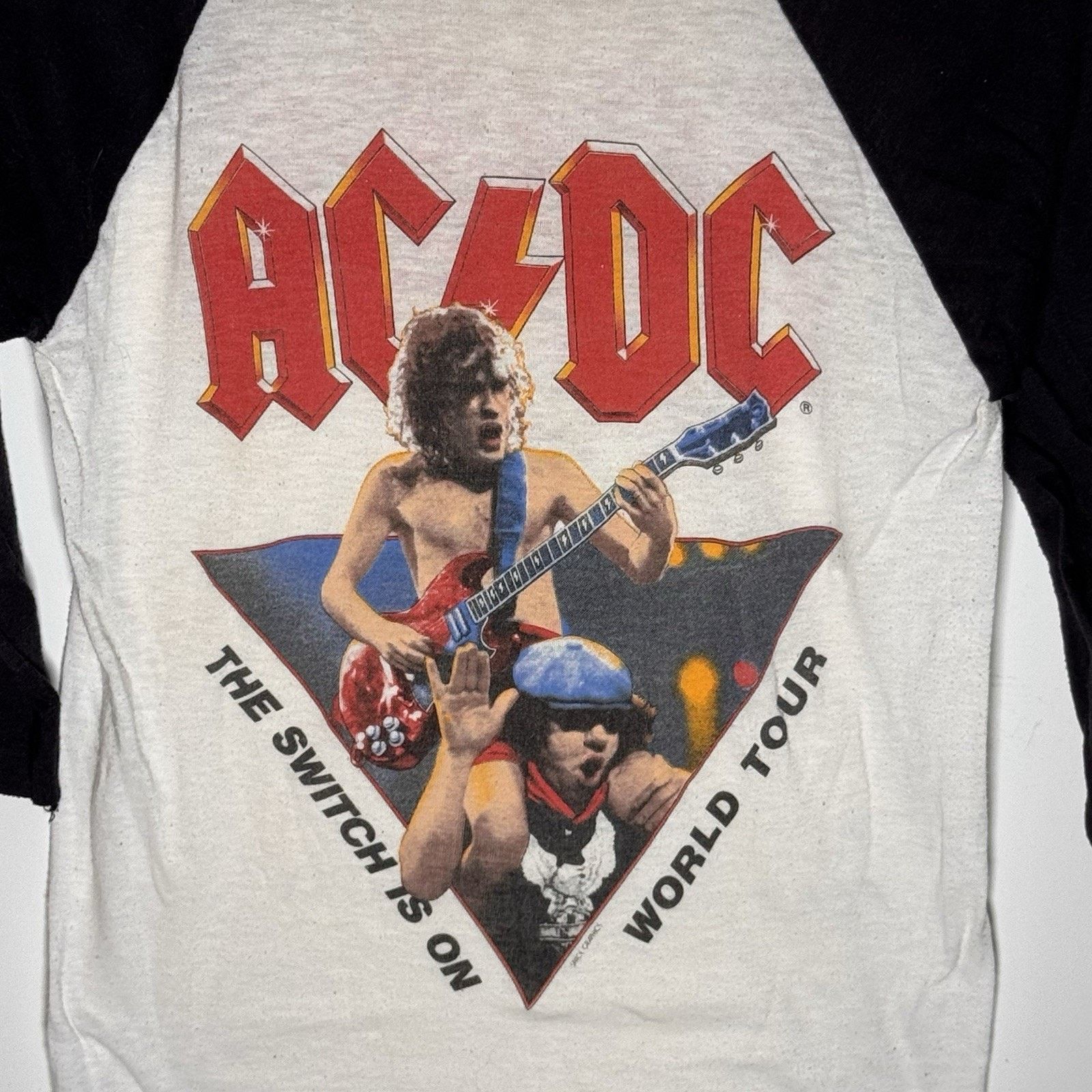 Band Tees × Vintage VTG AC/DC Flick of the Switch Raglan T-Shirt Women’s Small Size XS / US 0-2 / IT 36-38 - 10 Thumbnail