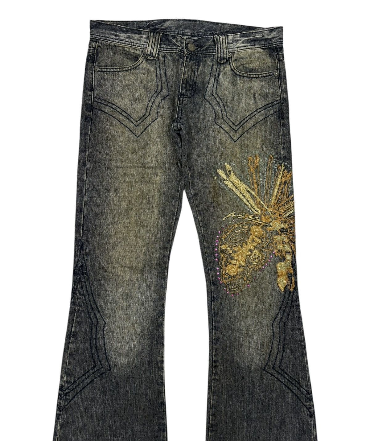 If Six Was Nine 🔥TORNADO MART DRAGONFLY EMBROIDERY FLARED JEANS Size US 32 / EU 48 - 9 Thumbnail