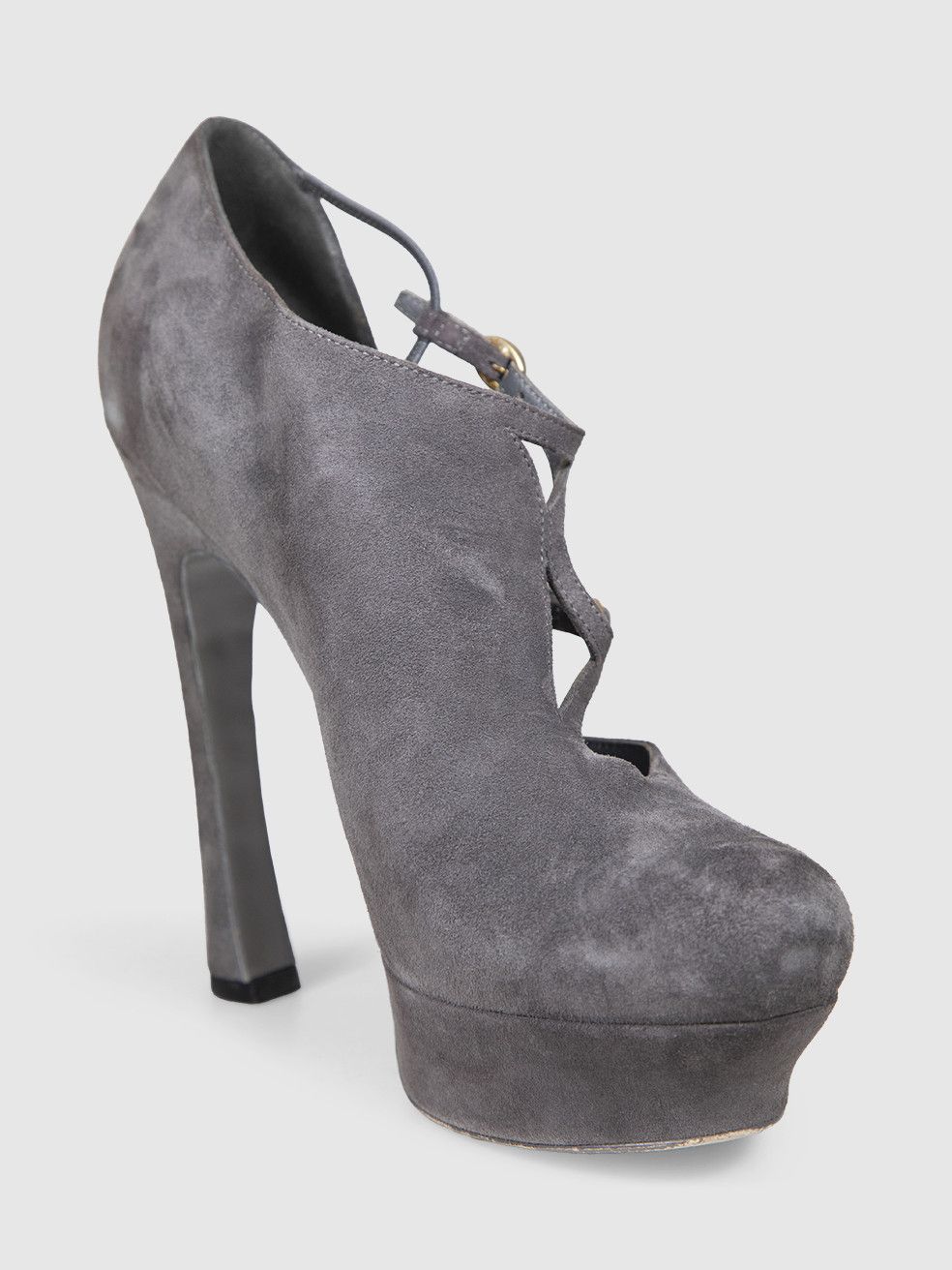 Saint Laurent Paris Grey Suede Palais 105 Double Strap Heels Size US 10.5 / IT 40.5 - 1 Thumbnail