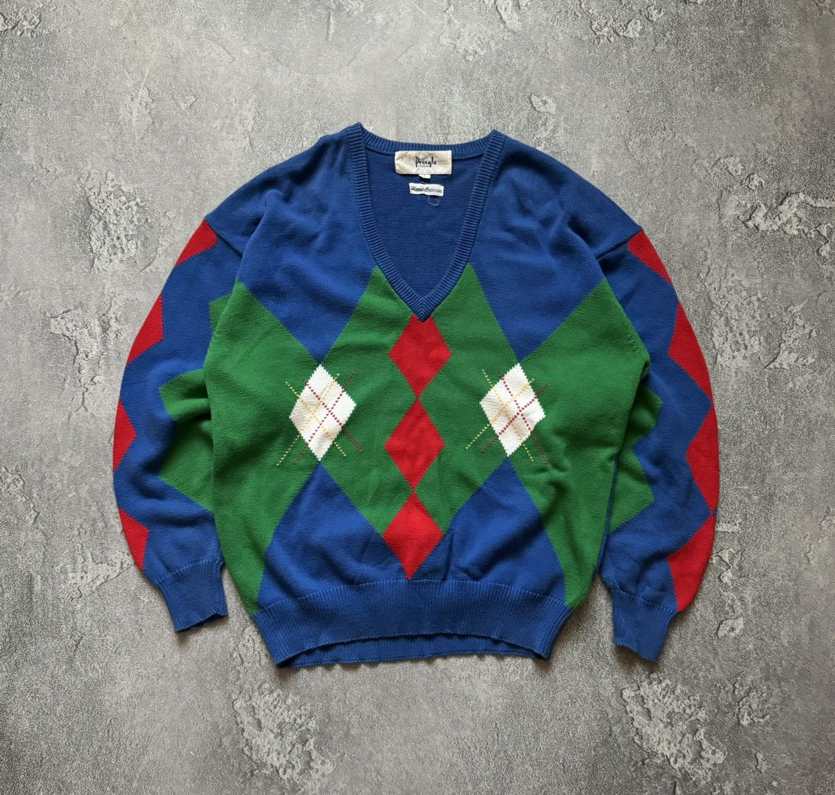Designer × Pringle Of Scotland × Vintage Pringle of Scotland 🏴󠁧󠁢󠁳󠁣󠁴󠁿 checkered sweater jumper knitwear vntg Size US L / EU 52-54 / 3 - 4 Thumbnail