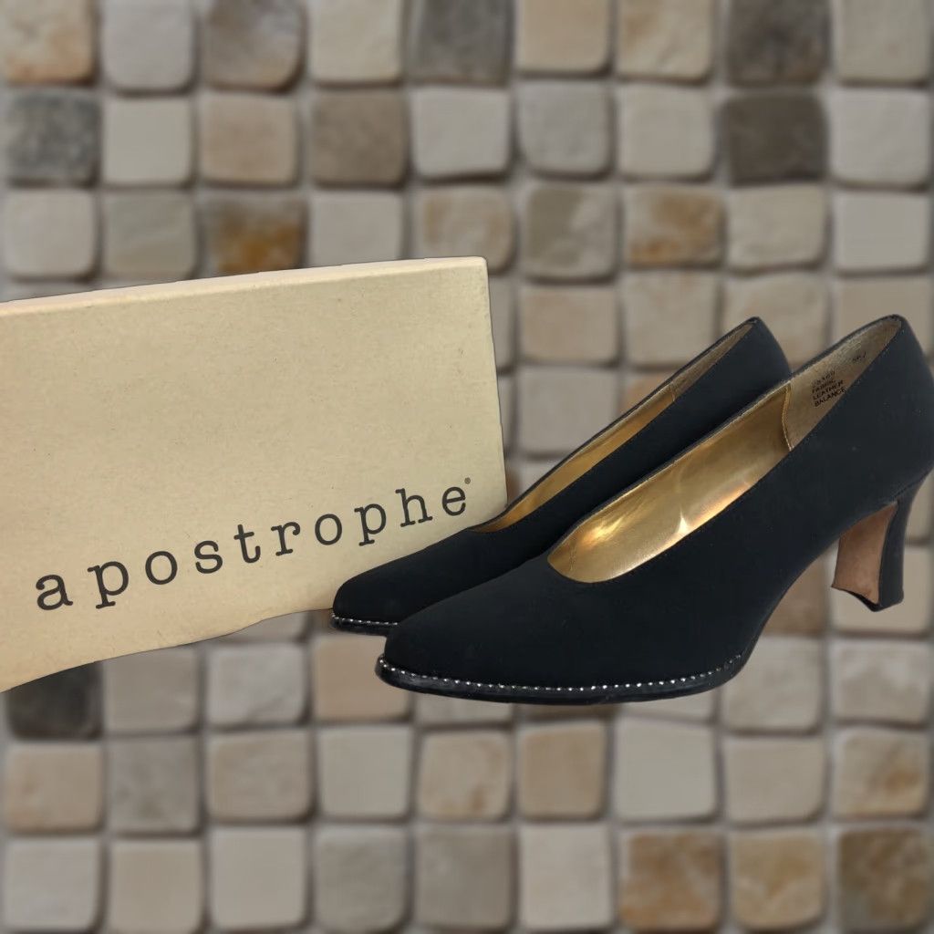 Vintage Apostrophe Piccolo High Heel Pumps 6M Blk 3” Heel Rhinestone Accents Point Toe Shoes Womens Size US 6 / IT 36 - 1 Thumbnail