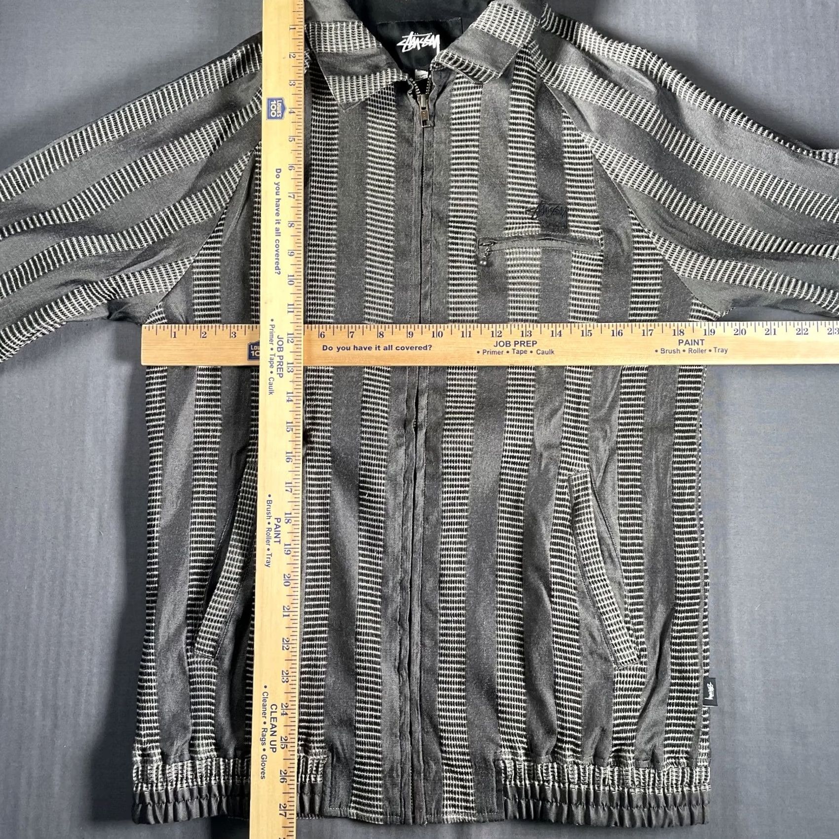 Etro Stussy Jacket Mens Medium Gray Striped Full Zip Polyester Rayon Retro Streetwear Bomber Zip Pocket Embroidered Logo Size US M / EU 48-50 / 2 - 5 Thumbnail
