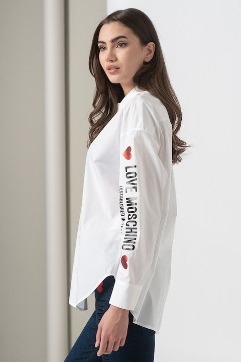 Love Moschino Love Moschino Cotton White Logo Print Blouse Shirt US8 EU40 Size M / US 6-8 / IT 42-44 - 2 Thumbnail