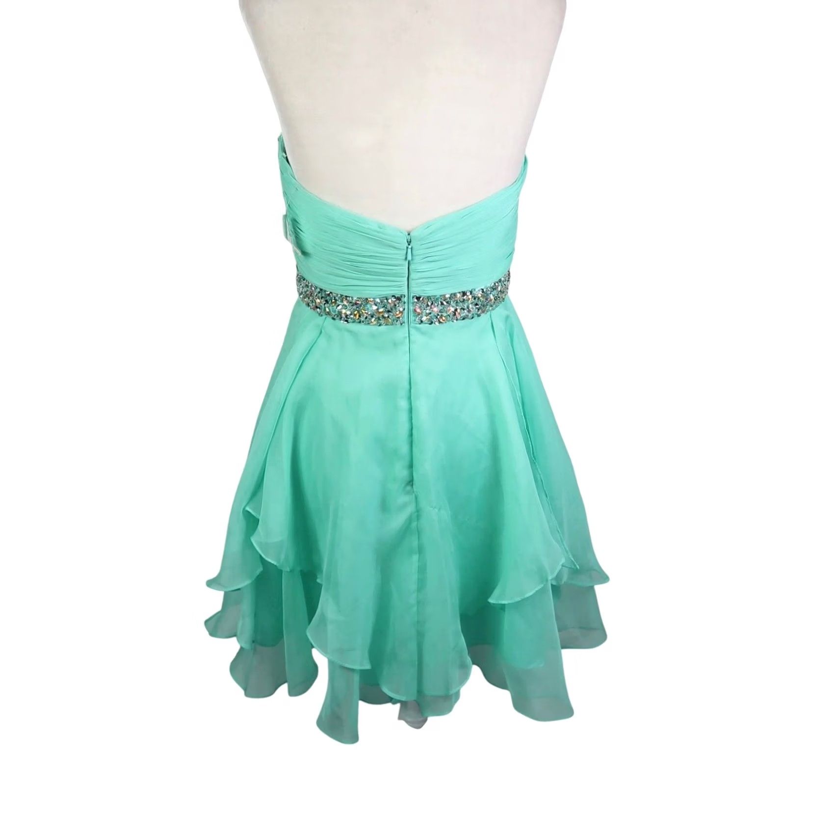 CO Samila & Co Ruffle Strapless Mini Prom Dress Aqua Green Jeweled 6 Size M / US 6-8 / IT 42-44 - 5 Thumbnail