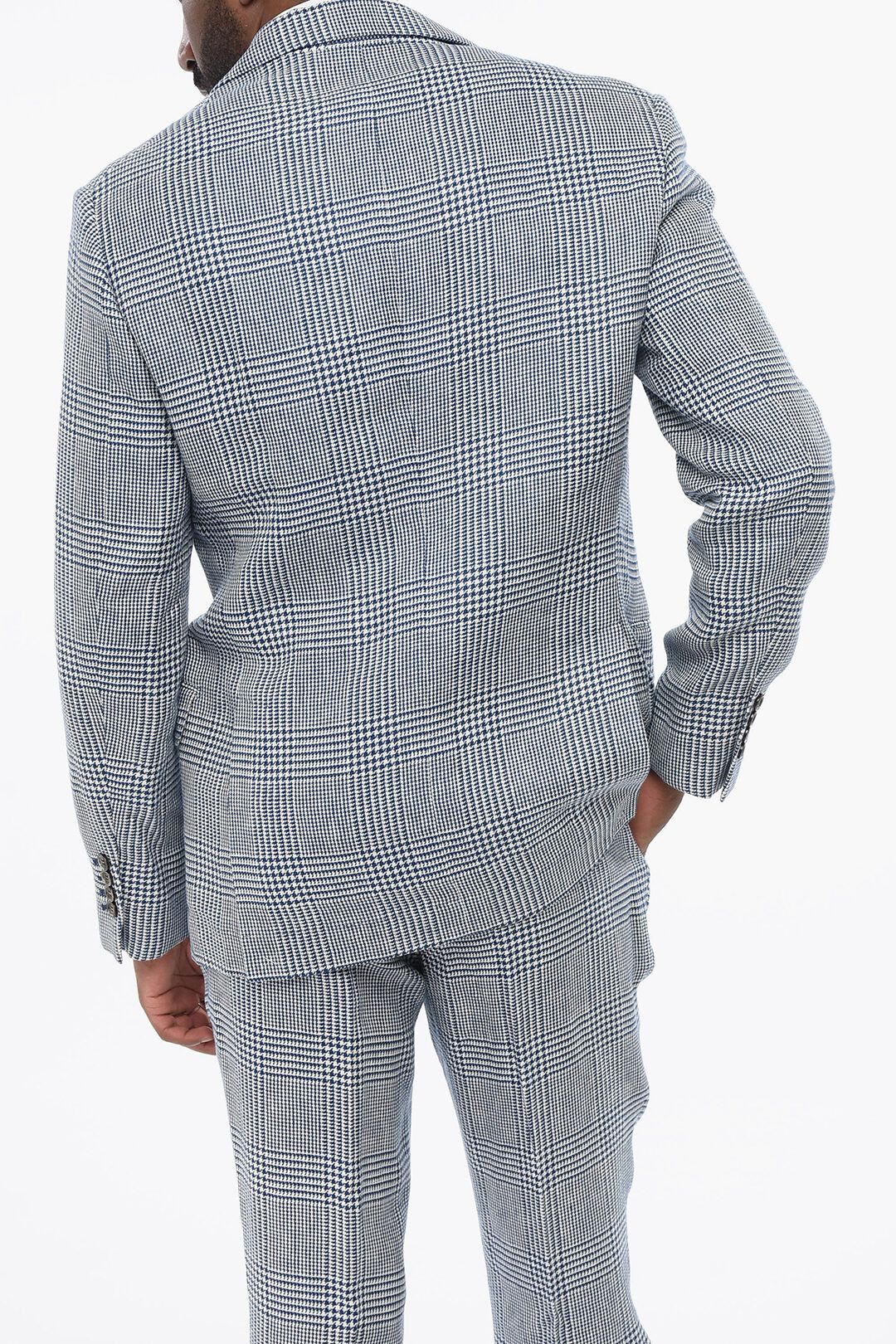 Brunello Cucinelli og1mm0725 District Check Linen Blend Suit in Blue/White Size US L / EU 52-54 / 3 - 5 Thumbnail
