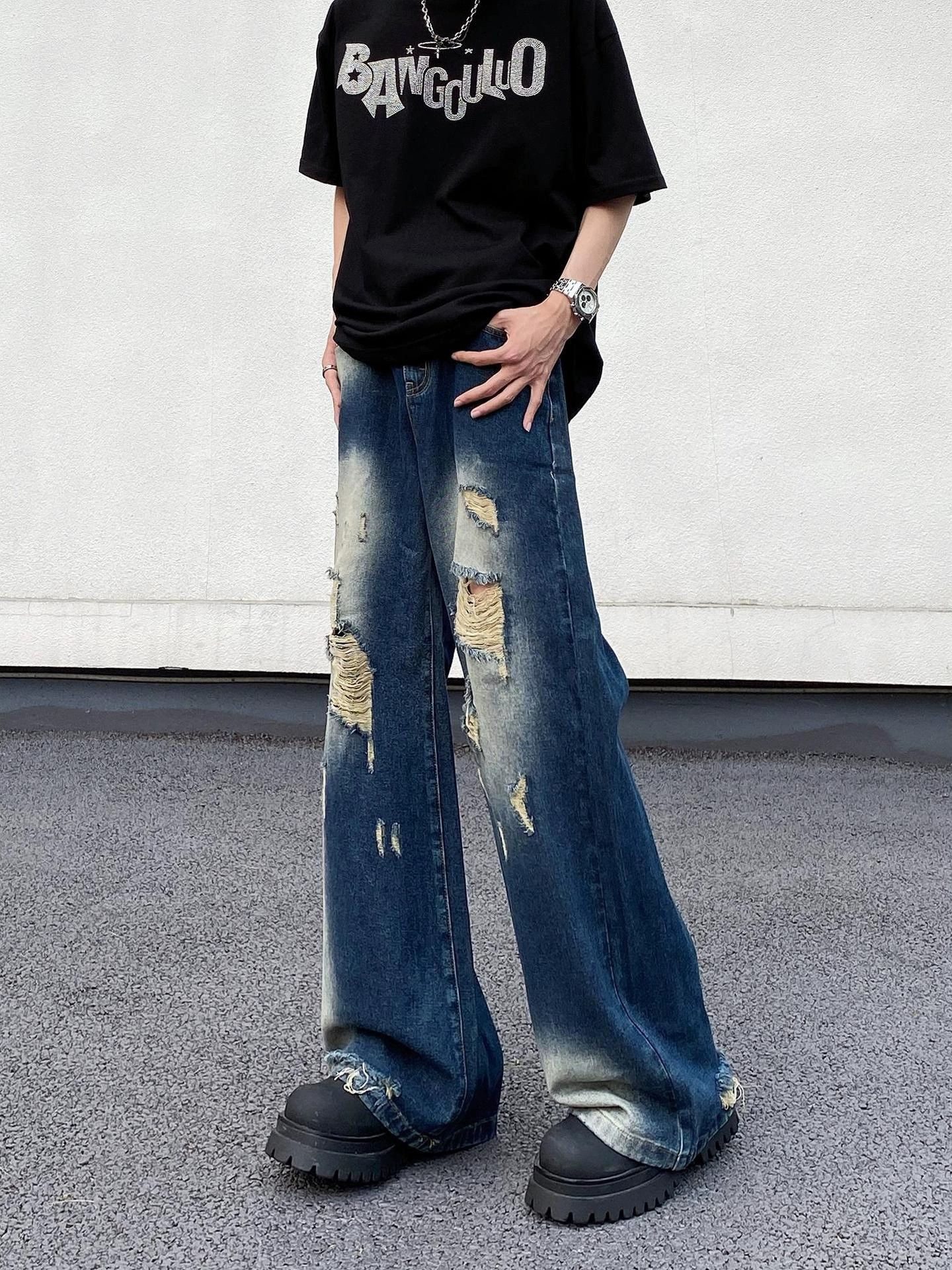 Jean American retro washed distressed gradient ripped jeans Size US 32 / EU 48 - 1 Thumbnail