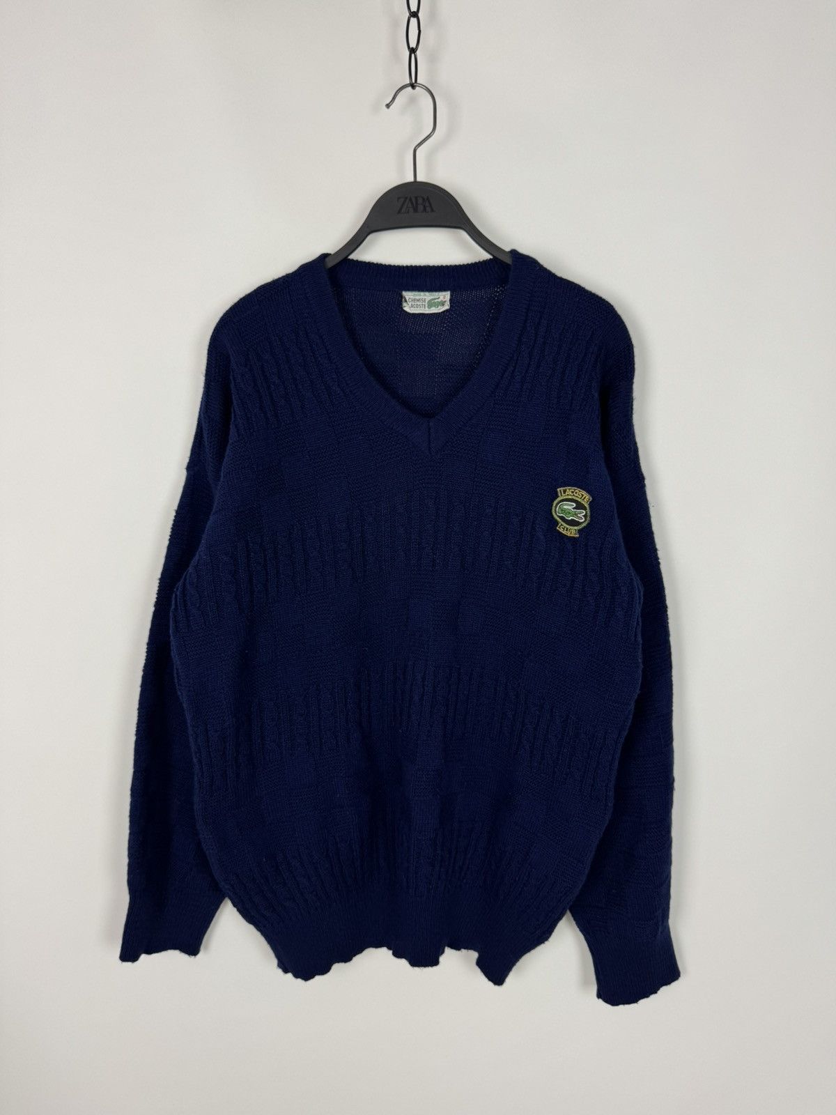 Lacoste 1990’s Vintage Lacoste Club V-Neck Cable Knit Sweater Size US L / EU 52-54 / 3 - 1 Thumbnail