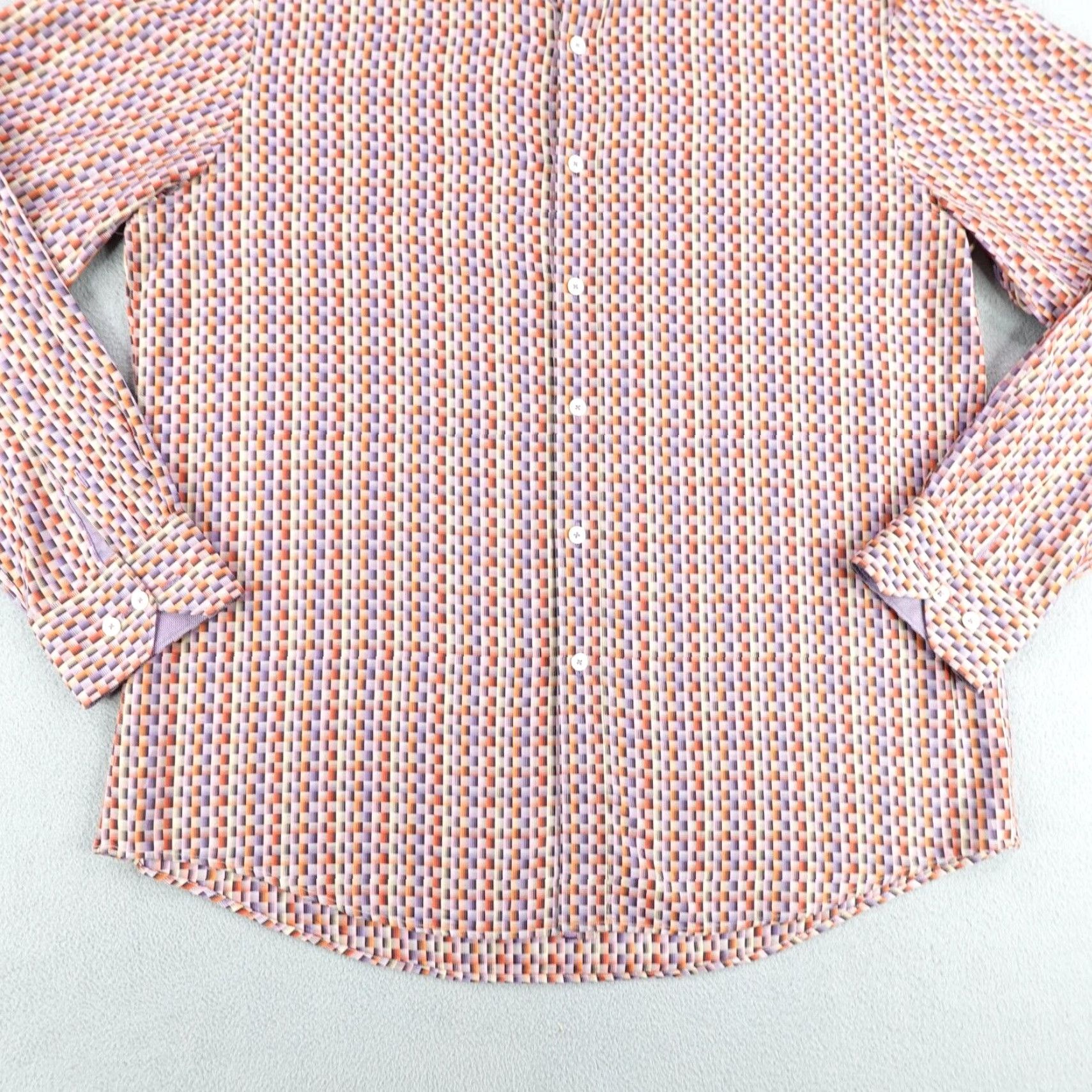 BUGATCHI VINTAGE Bugatchi Uomo Shirt Mens XL Purple Red Block Print Button Up Shaped Fit Cotton Size US XL / EU 56 / 4 - 4 Thumbnail