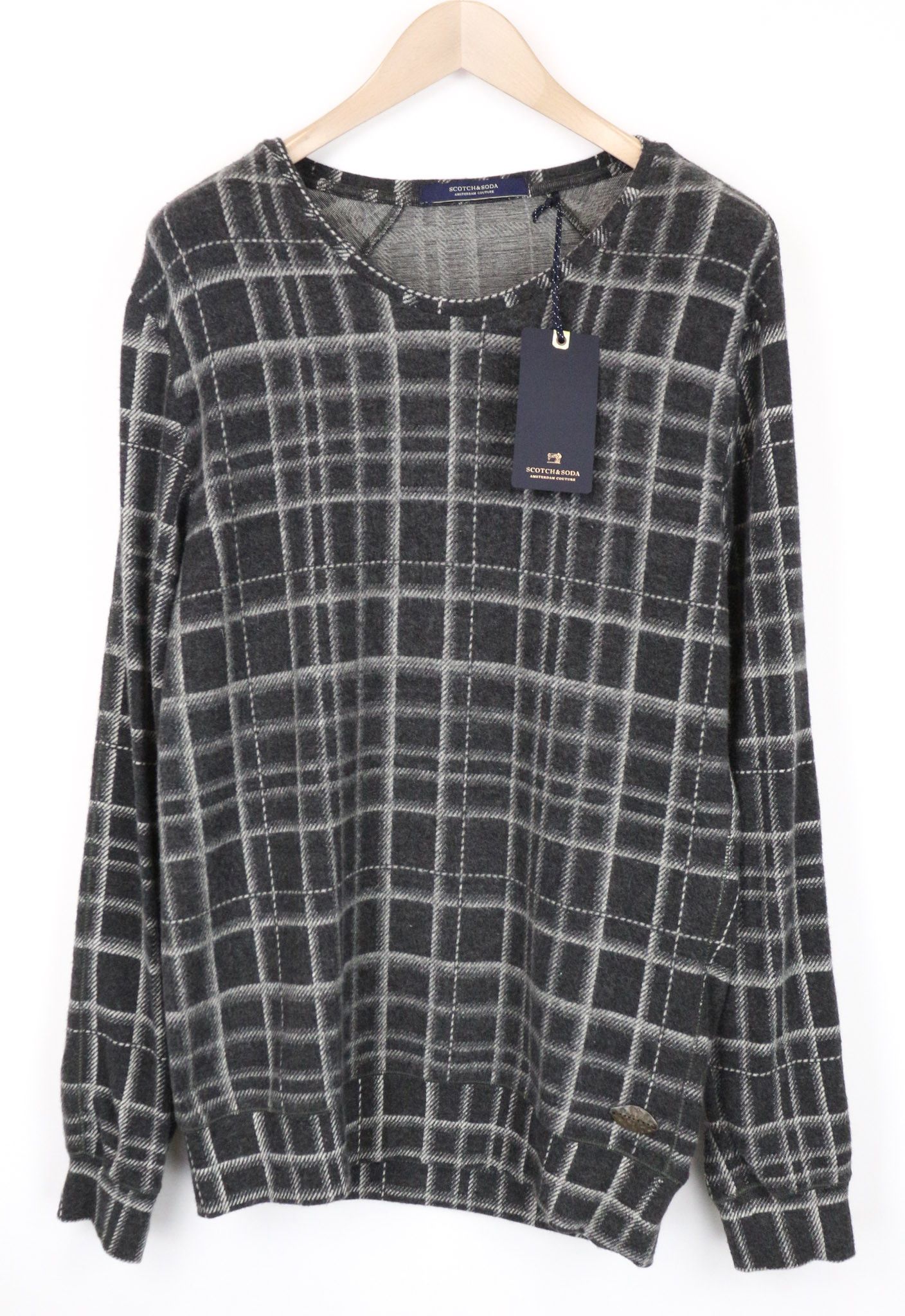 Scotch & Soda S Mid Grey Tartan Melange Crew Sweatshirt 74631 Size US S / EU 44-46 / 1 - 1 Thumbnail