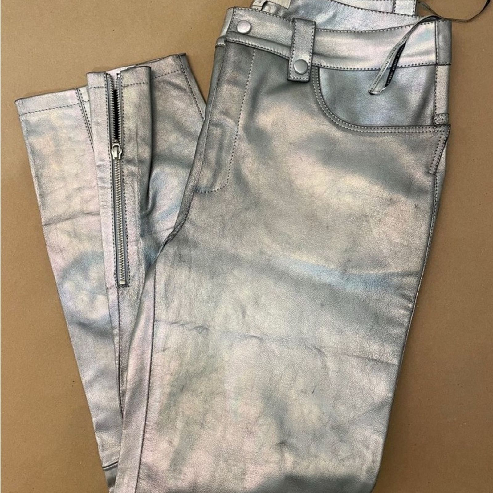 Other Rosa Cha Silver Leather Metallic Pants NWT Size 30" / US 8 / IT 44 - 1 Thumbnail