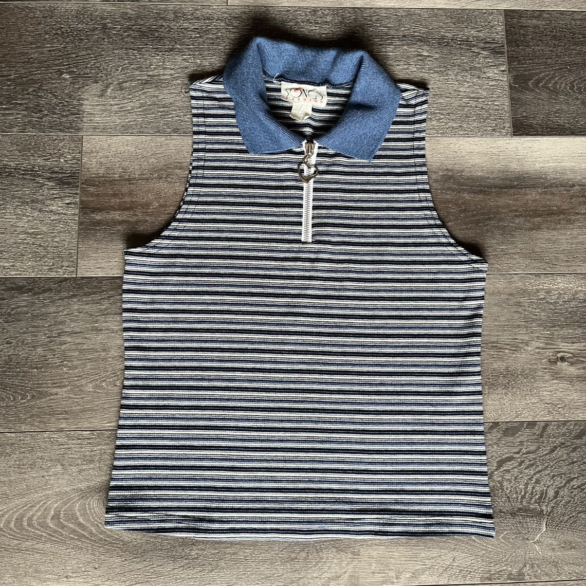 Vintage Vintage 1980s Songs Fashion Sleeveless 1/4 Zip Sweater Vest Size L / US 10 / IT 46 - 1 Thumbnail