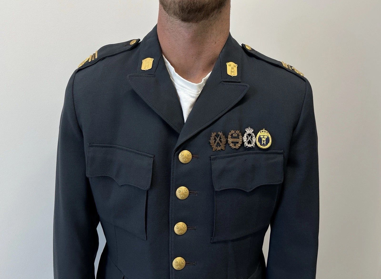 Vintage Vintage Rare 1965 SWEDISH ARMY MILITARY Jacket Crown Kvalite Size 50S - 2 Thumbnail