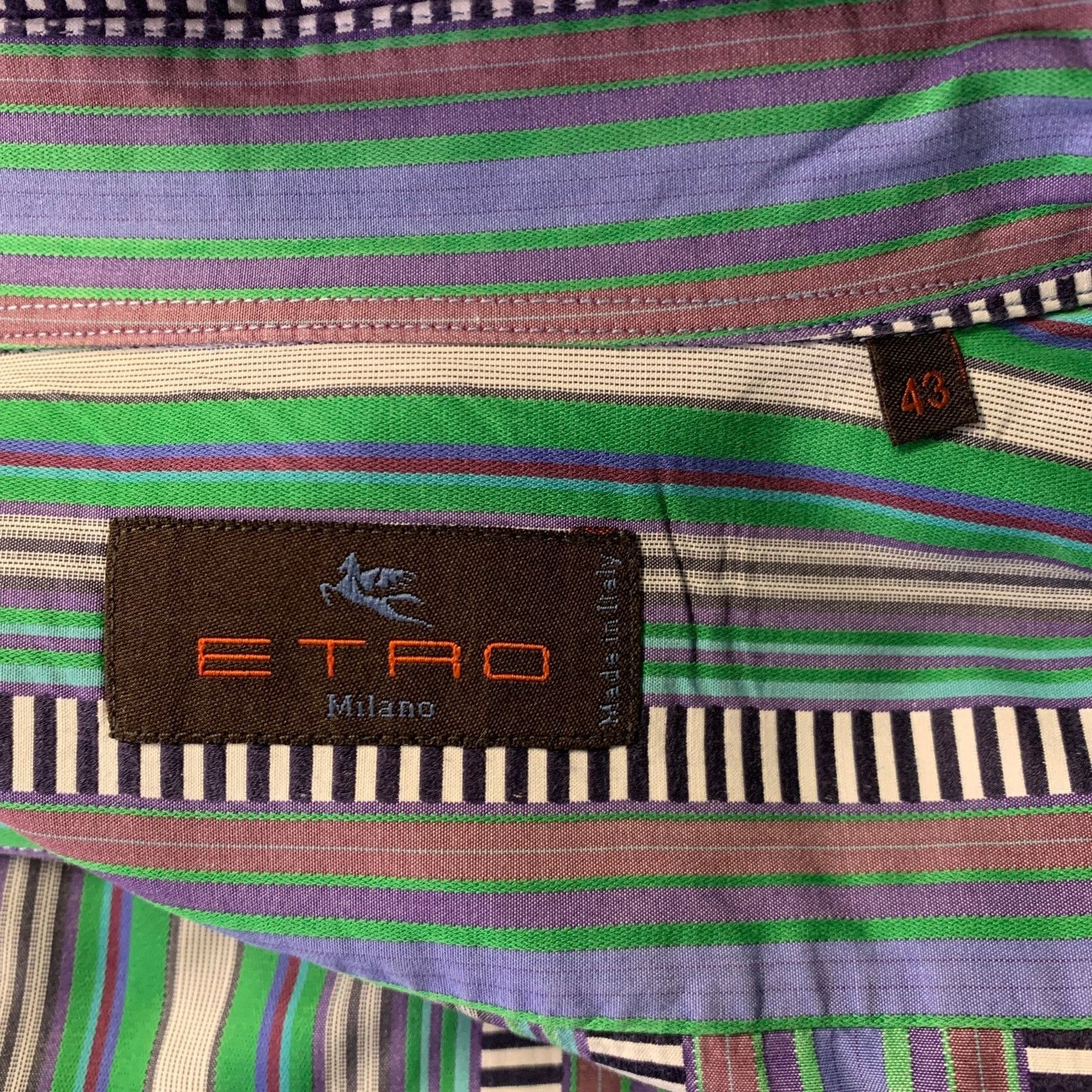 Etro ETRO Size L Green Mixed Stripe Cotton Long Sleeve Shirt Size US XL / EU 56 / 4 - 5 Thumbnail