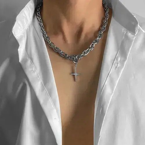 VIBE Titanium Steel Cross Star Pendant Necklace for Men Women Size ONE SIZE - 1 Thumbnail