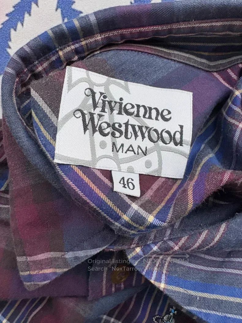 Vivienne Westwood Vivienne Westwood Gray-Blue Plaid Asymmetrical Collar Shir Size M / US 6-8 / IT 42-44 - 7 Thumbnail