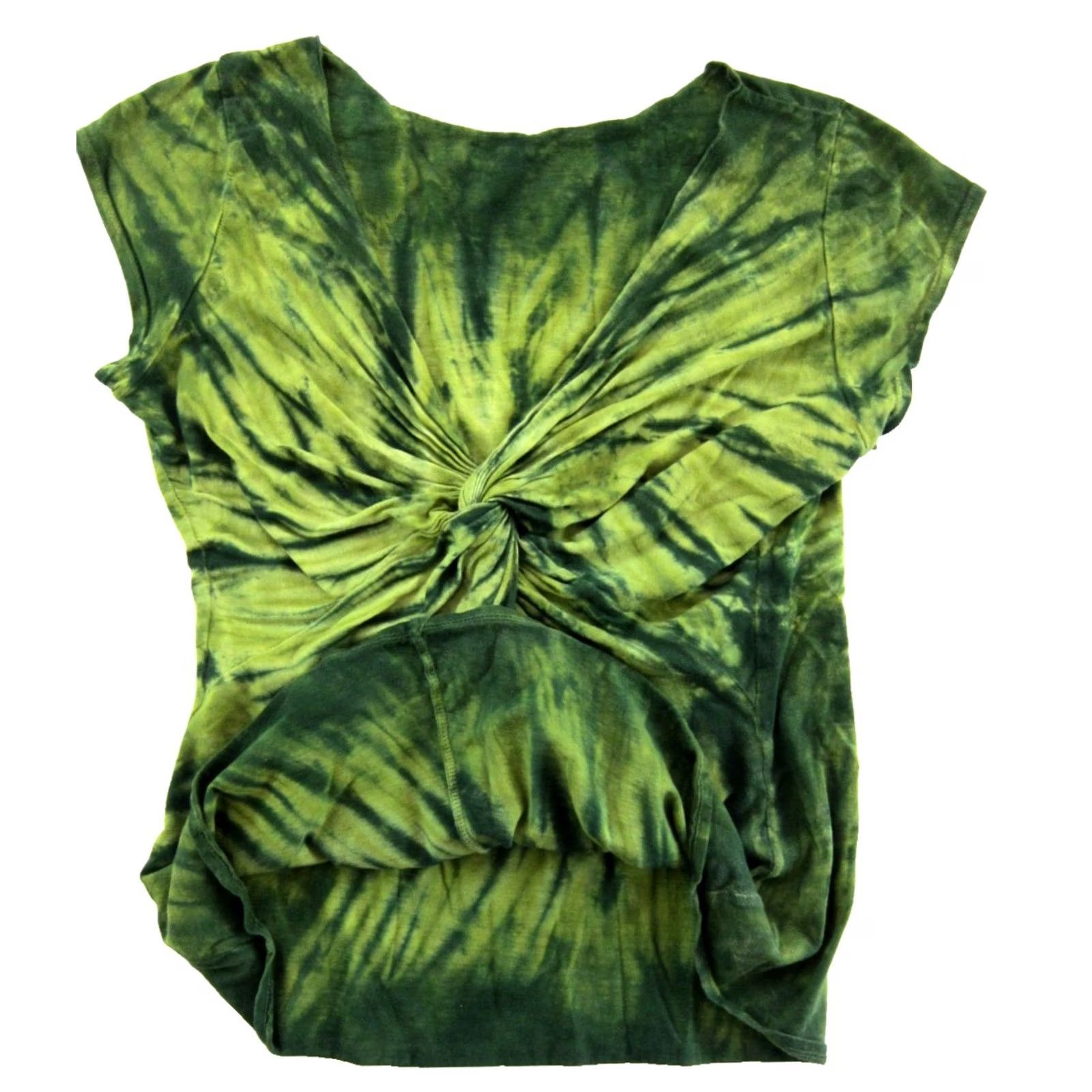 Vintage Dharma Trading Co. Green Tie Dye Twist V-Neck Cotton T-Shirt Blouse M Size M / US 6-8 / IT 42-44 - 4 Thumbnail