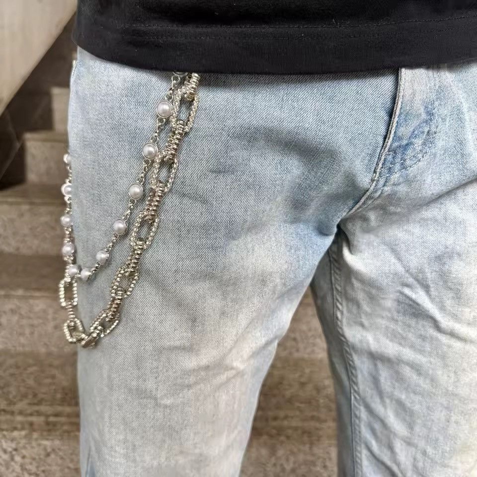 Jewelry Rhinestone Double Layer Pearl Wallet Chain, Belt Pants Chain Size ONE SIZE - 4 Thumbnail