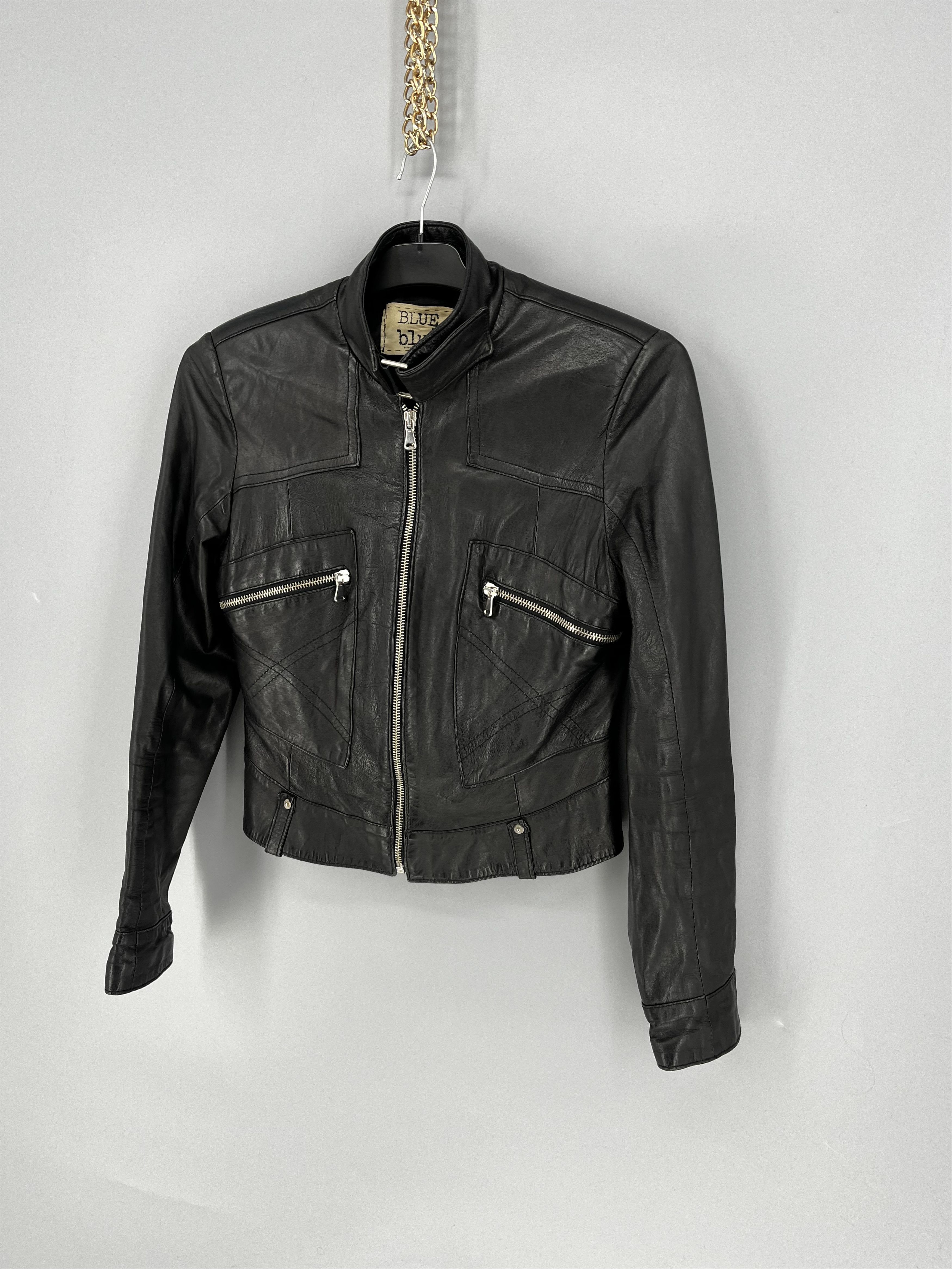 Leather Blue Blue Black Leather Biker Jacket Racing Moto HONDA BMW Size S / US 4 / IT 40 - 3 Thumbnail
