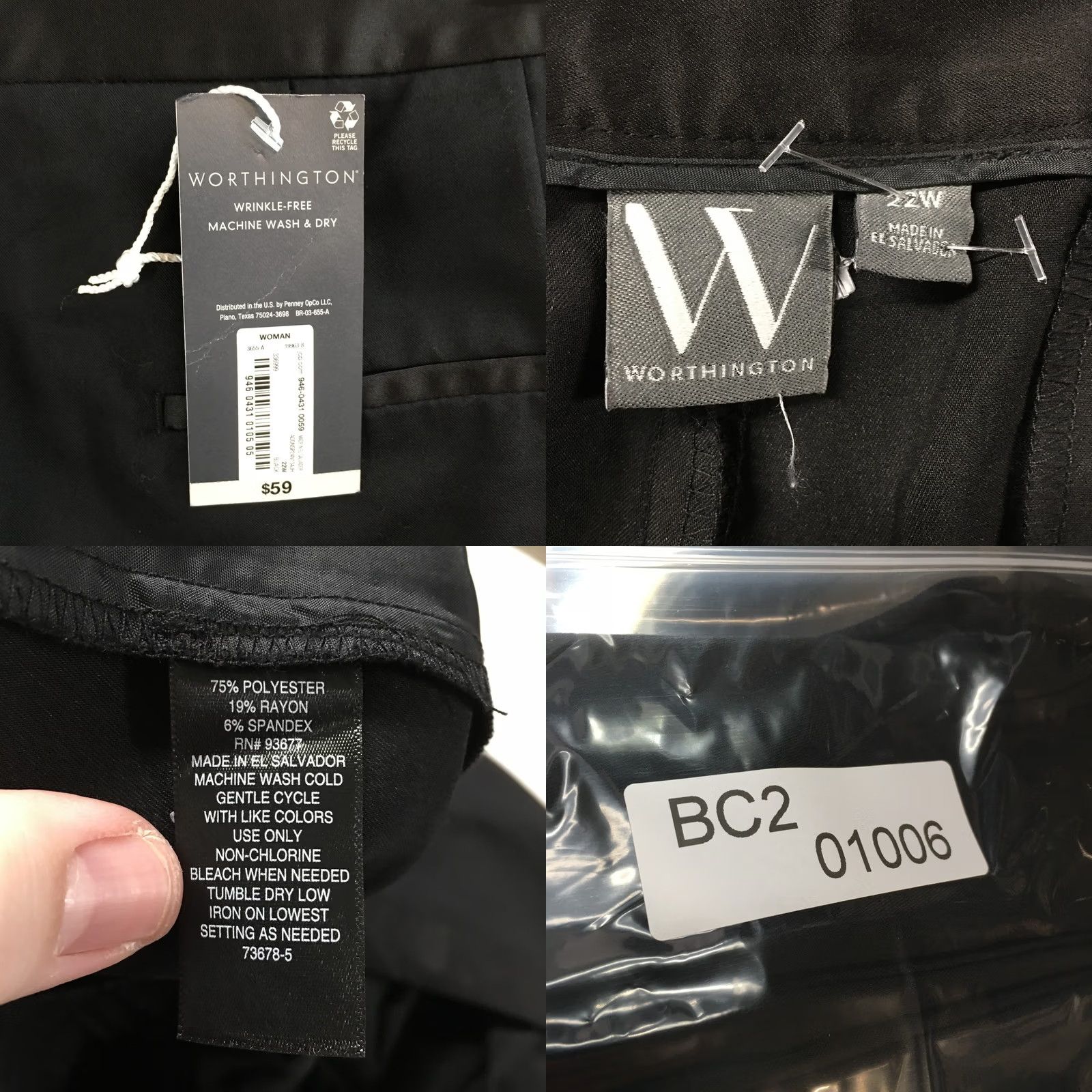 Worthington Worthington Pants Womens 22W Black Wrinkle Free Straight Leg Zip Fly Casual NEW Pants Women 22W Black Wrinkle Free Straight Leg Zip Fly Casual NEW Size 40" / US 18 - 10 Thumbnail