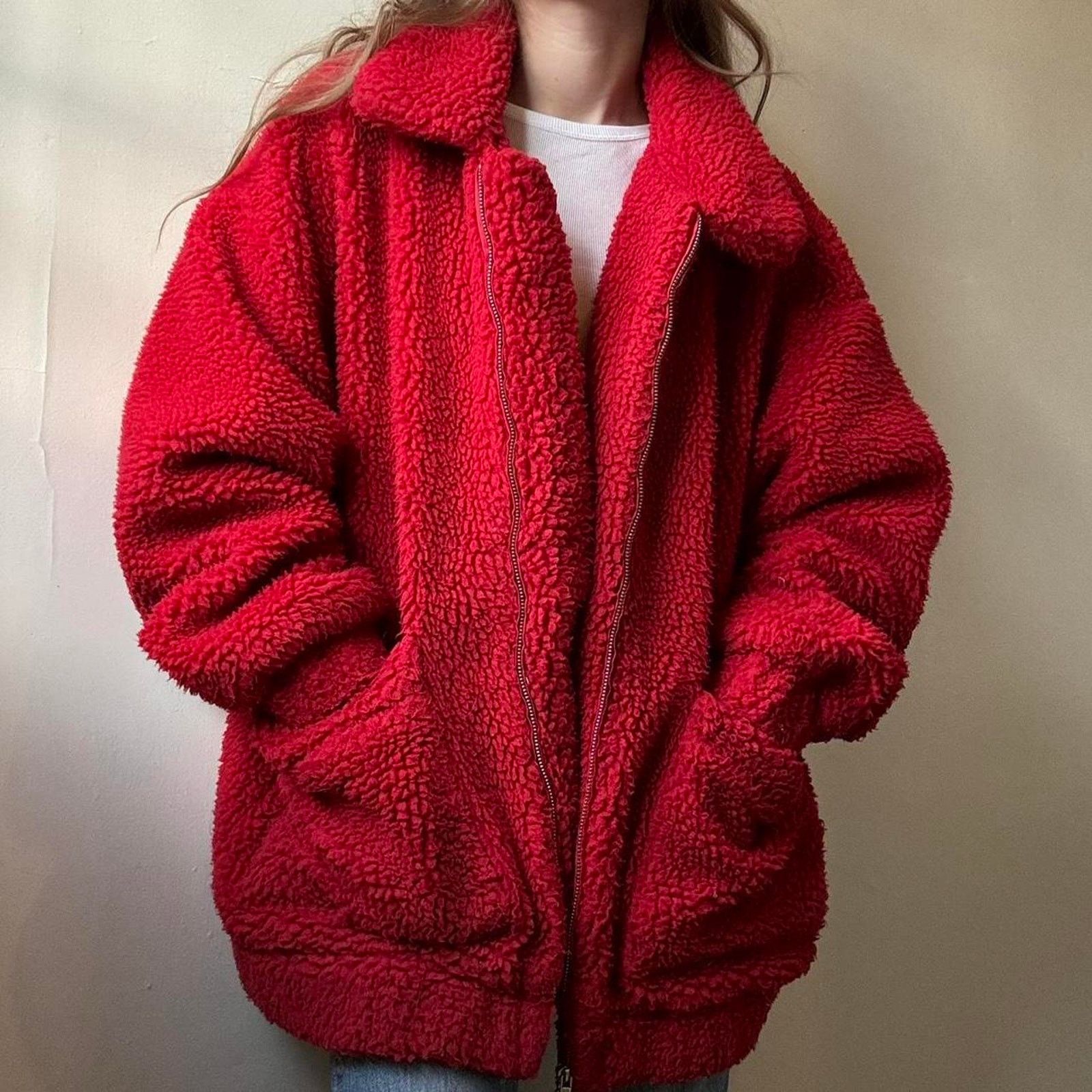 I.AM.GIA I.AM.GIA Red Faux Sherpa Pixie Coat Small Oversized Zip Size S / US 4 / IT 40 - 3 Thumbnail