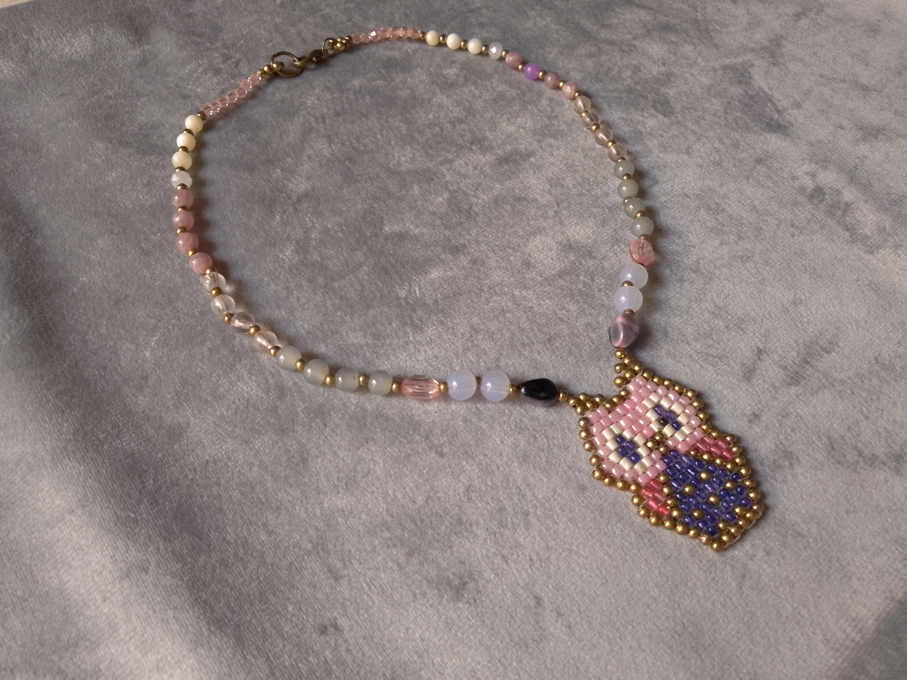 Handmade Necklace Tumbled Amethyst+,Resin Stones Owl Beaded Pendant Size ONE SIZE - 6 Thumbnail