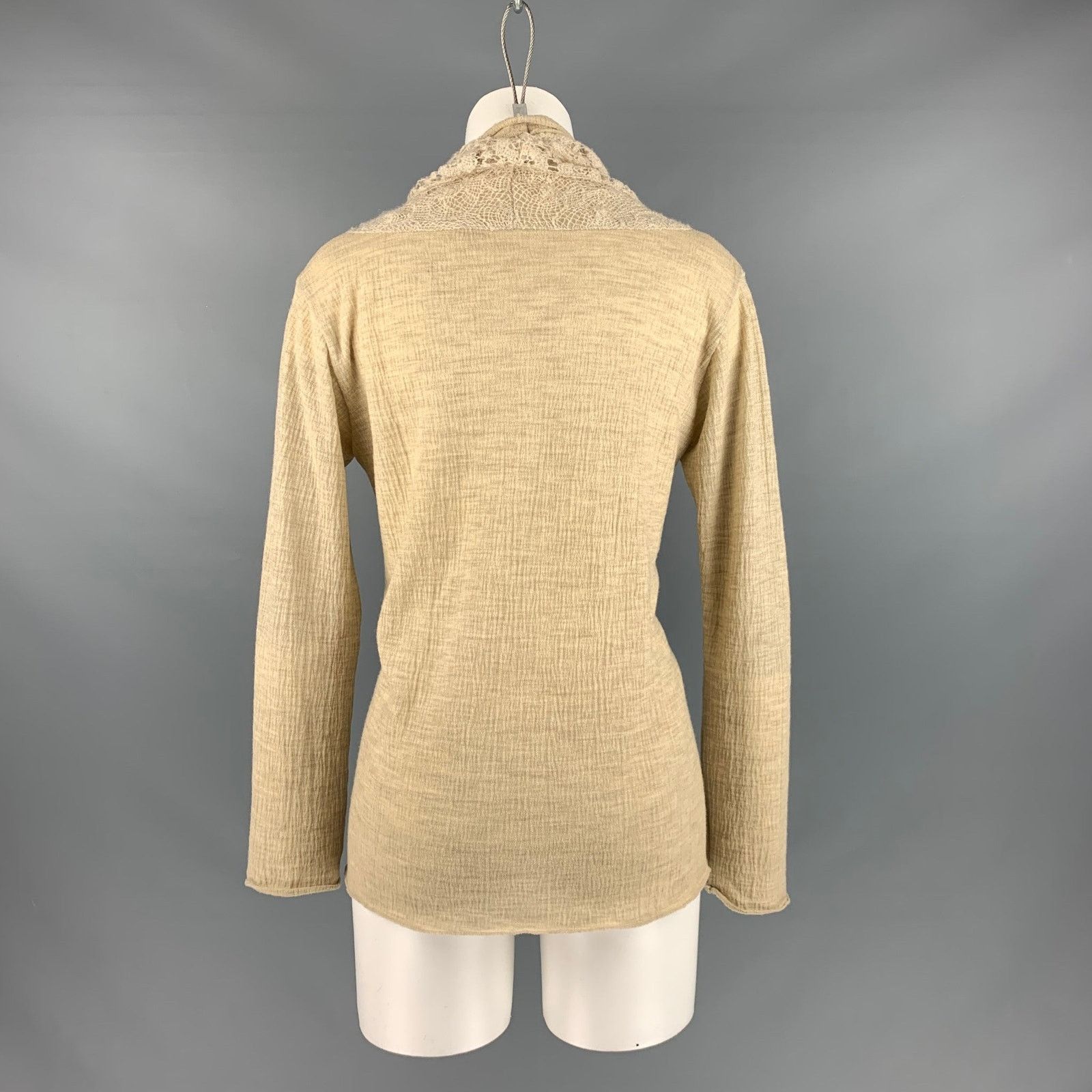 Issey Miyake HEART HAAT Size M Beige Wool Crochet Cowl Collar Casual Top Size M / US 6-8 / IT 42-44 - 3 Thumbnail