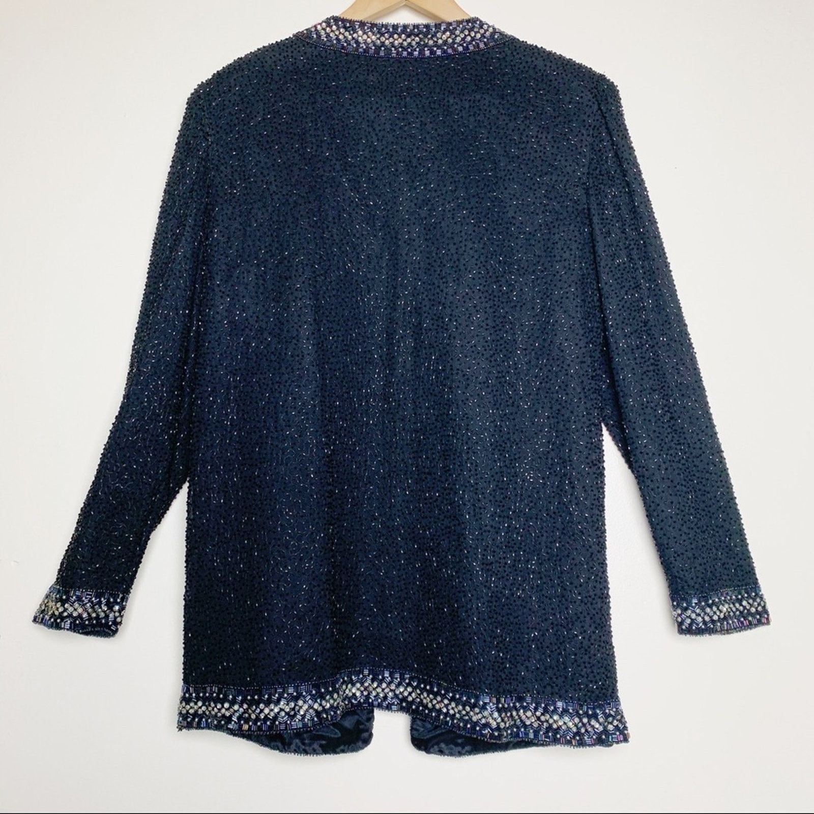Vintage Vintage Black & Silver Beaded Sequined Long Jacket Small Size S / US 4 / IT 40 - 2 Thumbnail