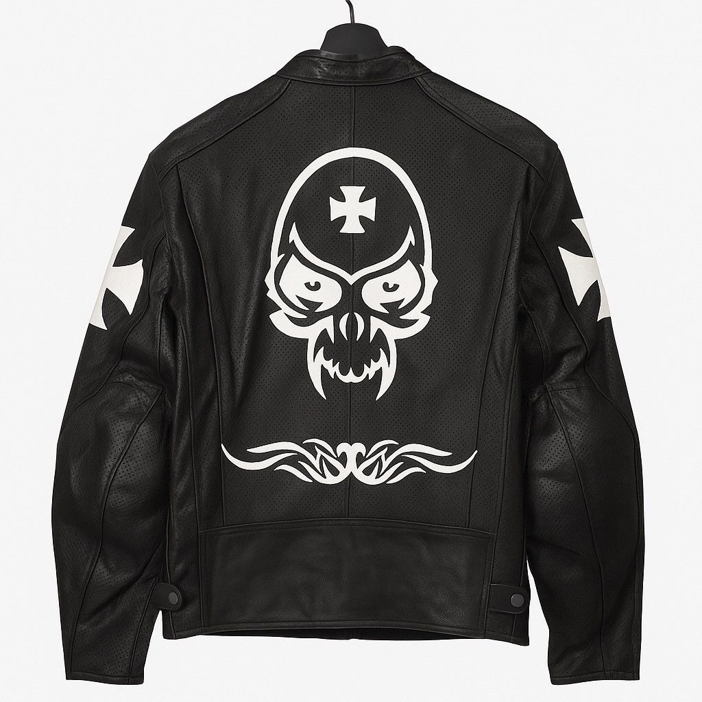 Japanese Brand SRAI Moto Black Leather Skull Jacket – Gothic Cross Tribal Size US L / EU 52-54 / 3 - 1 Thumbnail