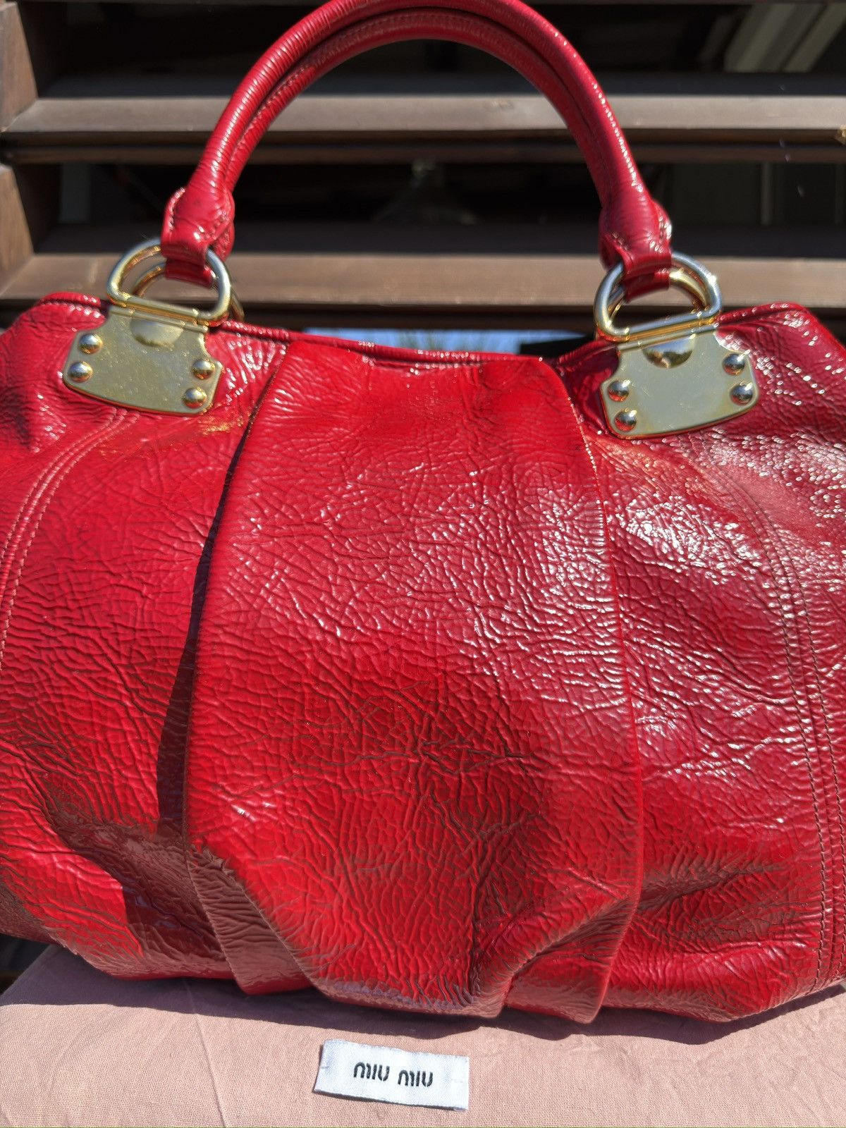 Miu Miu Miu Miu Crinkle Patent Leather Tote Rosso Red Hand Bag Size ONE SIZE - 12 Thumbnail
