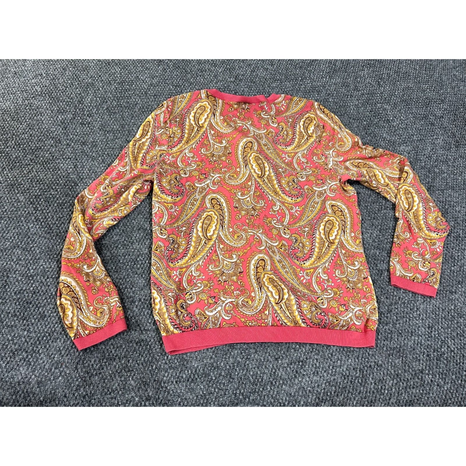 Talbots Talbots Cardigan Womens Large Pink Paisley Button Front Long Sleeve Lightweight Crew Neck Knit Cotton Regular Fit Size L / US 10 / IT 46 - 6 Thumbnail