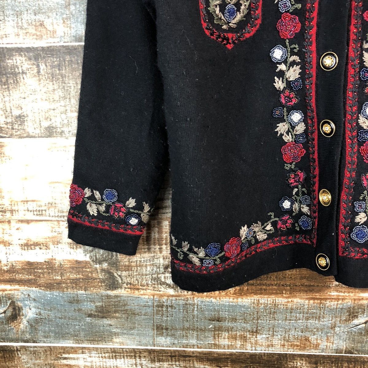 Homespun Knitwear × Japanese Brand Unchicpull Black art Patterned Cardigans #A2996 Size M / US 6-8 / IT 42-44 - 7 Thumbnail