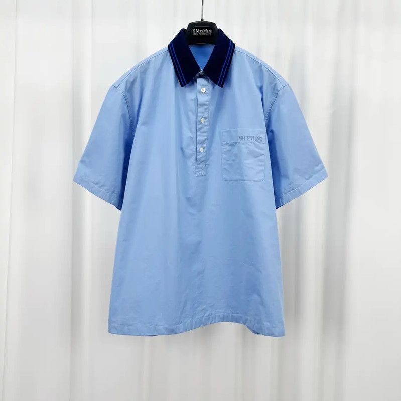 Valentino Valentino Blue Cotton Embroidered Logo Short Sleeve Polo 0089 Size US M / EU 48-50 / 2 - 1 Thumbnail