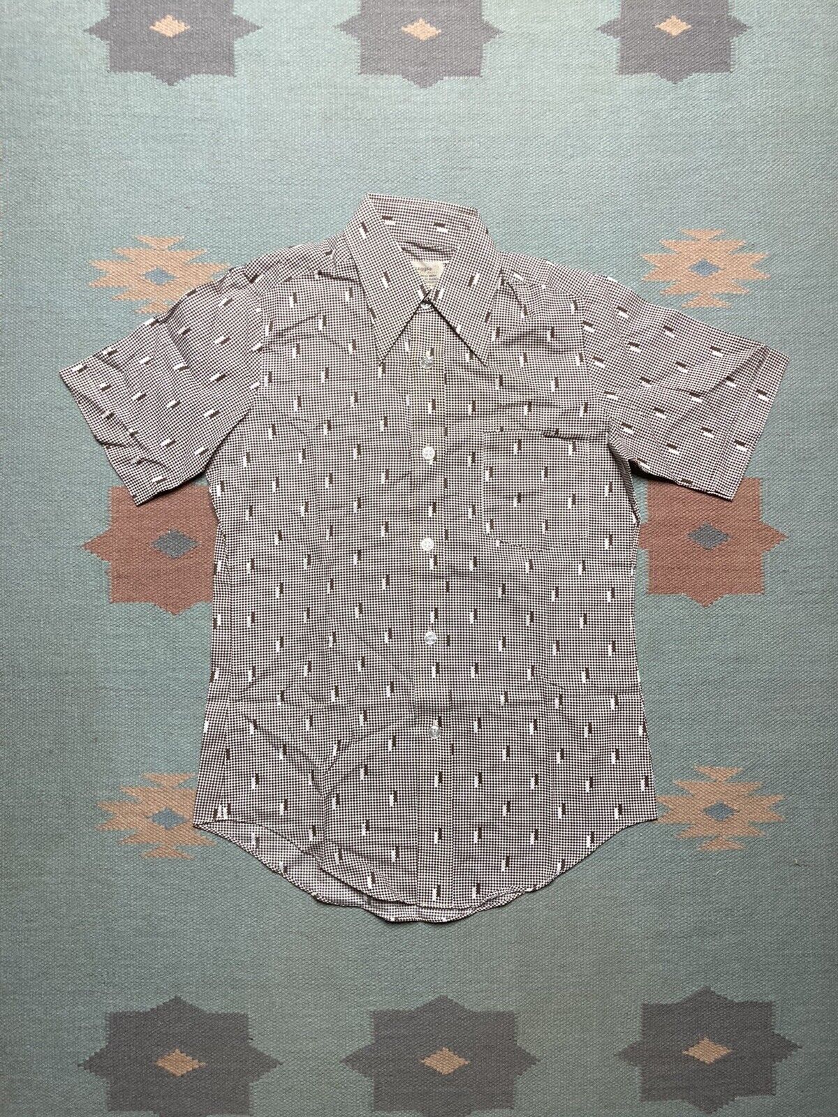 Vintage 70s Mr Leggs button shirt dagger checker geometric NWOT S Size US S / EU 44-46 / 1 - 1 Thumbnail