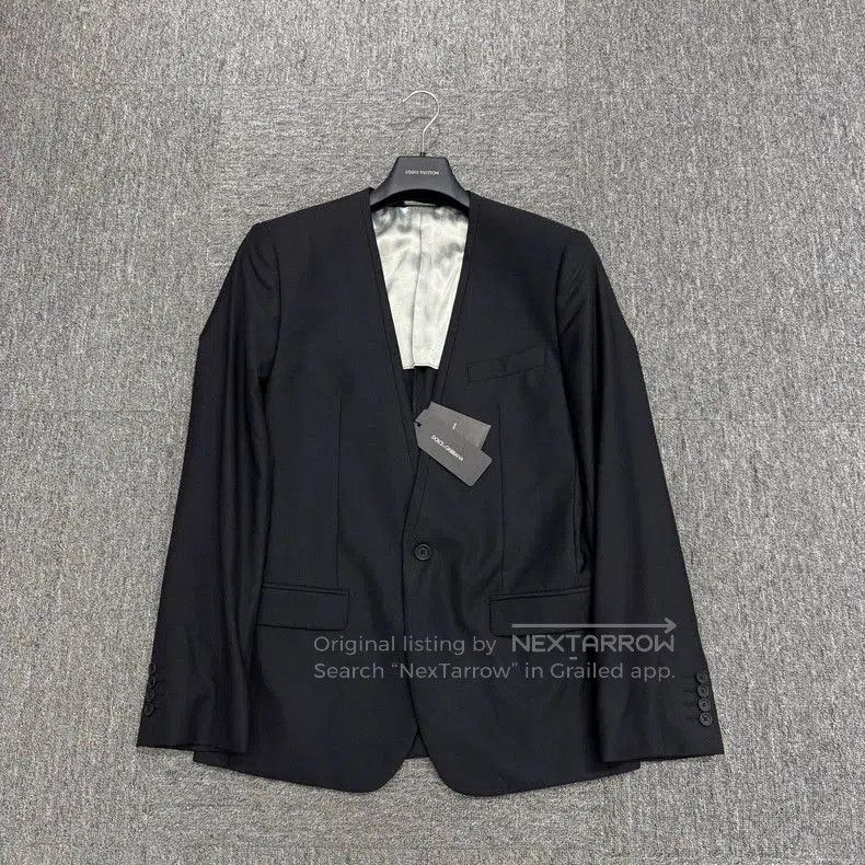 Dolce & Gabbana DG Collarless Wool Blazer with Padded Shoulders. Size US M / EU 48-50 / 2 - 1 Thumbnail