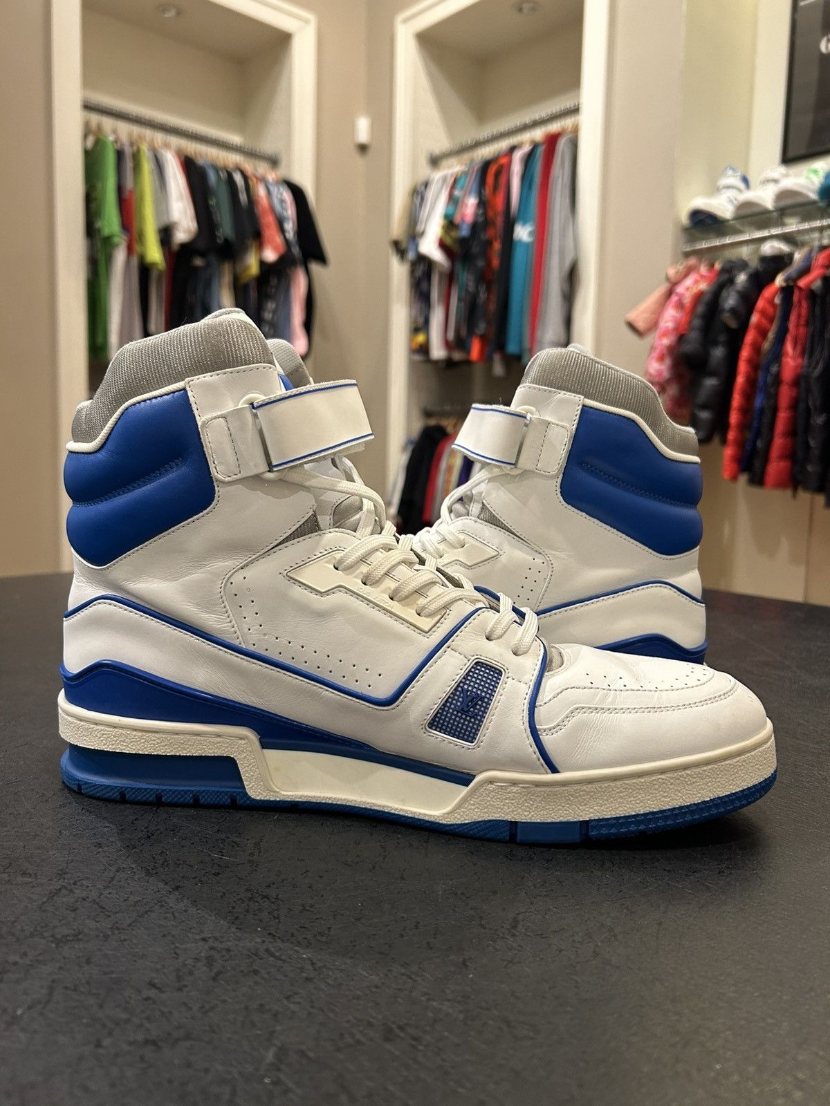 Louis Vuitton Louis Vuitton High Top Trainer - White/Blue Size US 9 / EU 42 - 3 Thumbnail