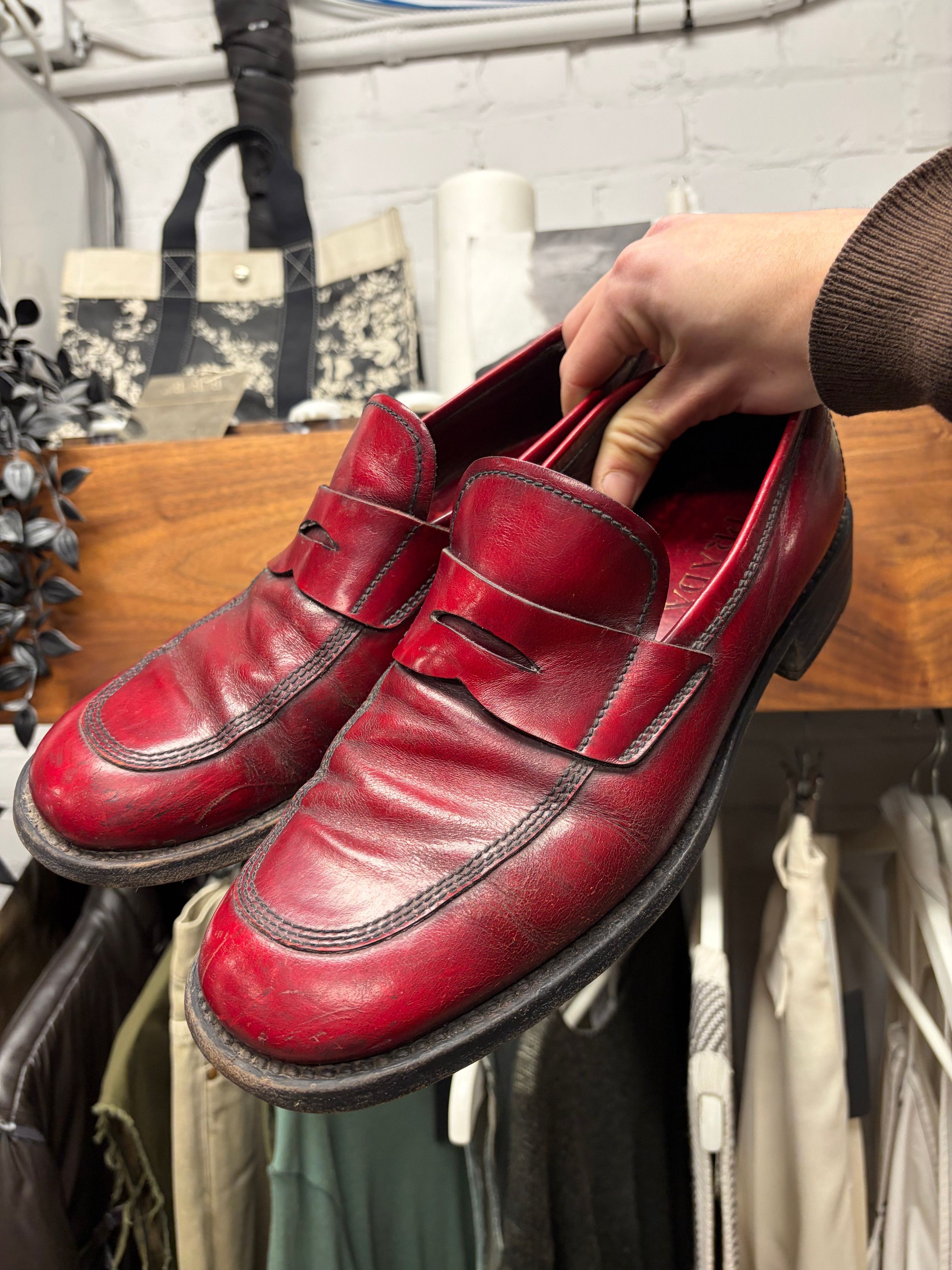 Prada Sample Prada Oxblood Red Leather Penny Loafers Size US 10 / EU 43 - 1 Thumbnail