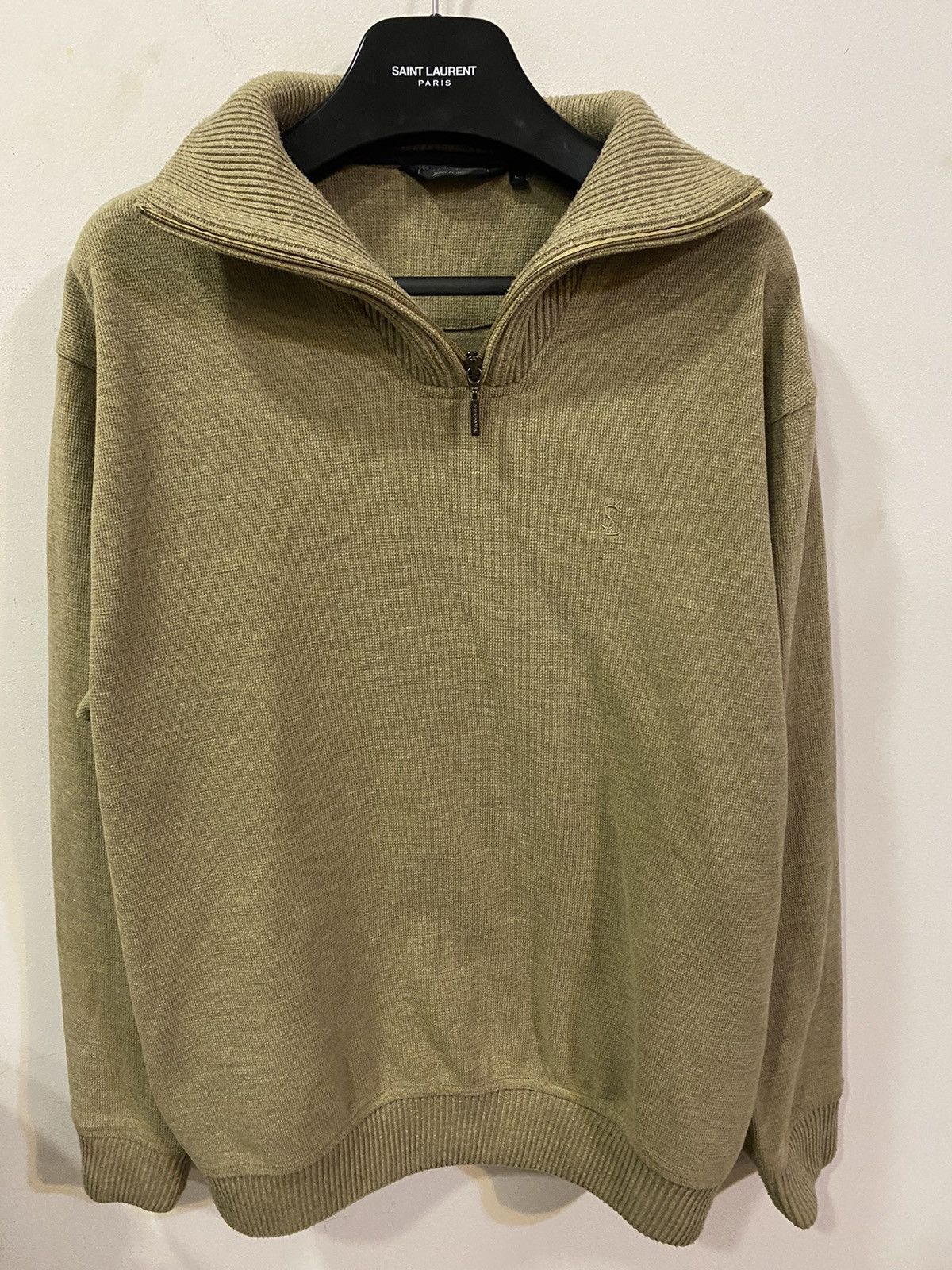 Yves Saint Laurent 90s YSL Sweatshirt 1/4 Quarter Zip Beige Sweater Old Money Size US L / EU 52-54 / 3 - 3 Thumbnail
