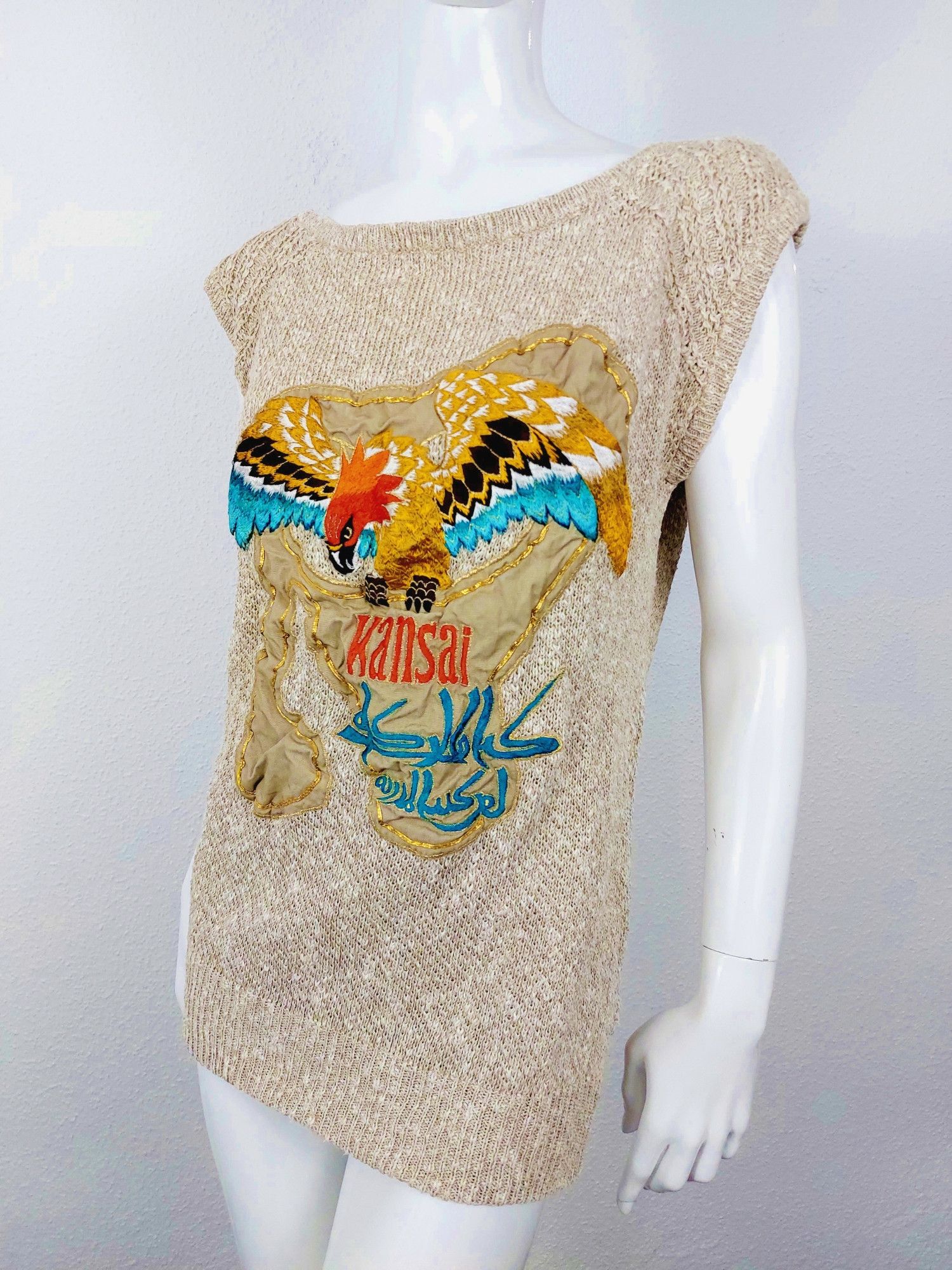 Kansai Yamamoto Japan Applique Parrot Bird Tunic Vest