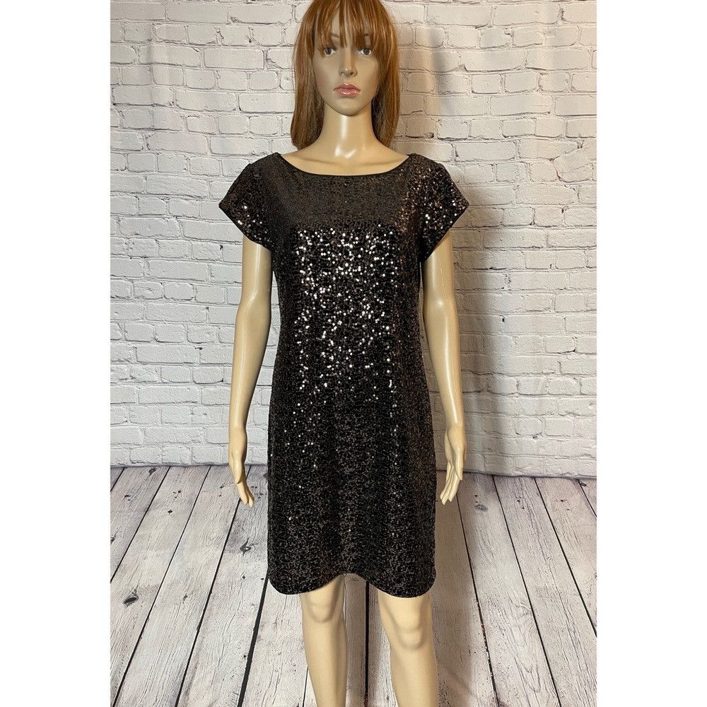 Other NWT New $138 ELIZA J Sequin Velvet Cap Sleeve Black Bronze Size L / US 10 / IT 46 - 2 Thumbnail