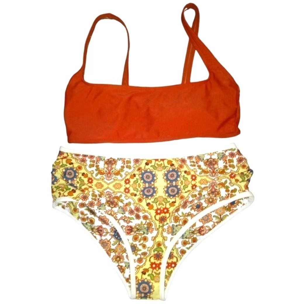 Shein SheIn Floral Bikini Set - 2 Piece - Top M Bottom L - Orange Swimwear - High-Waisted - Women - Regular Size 32" / US 10 / IT 46 - 8 Thumbnail