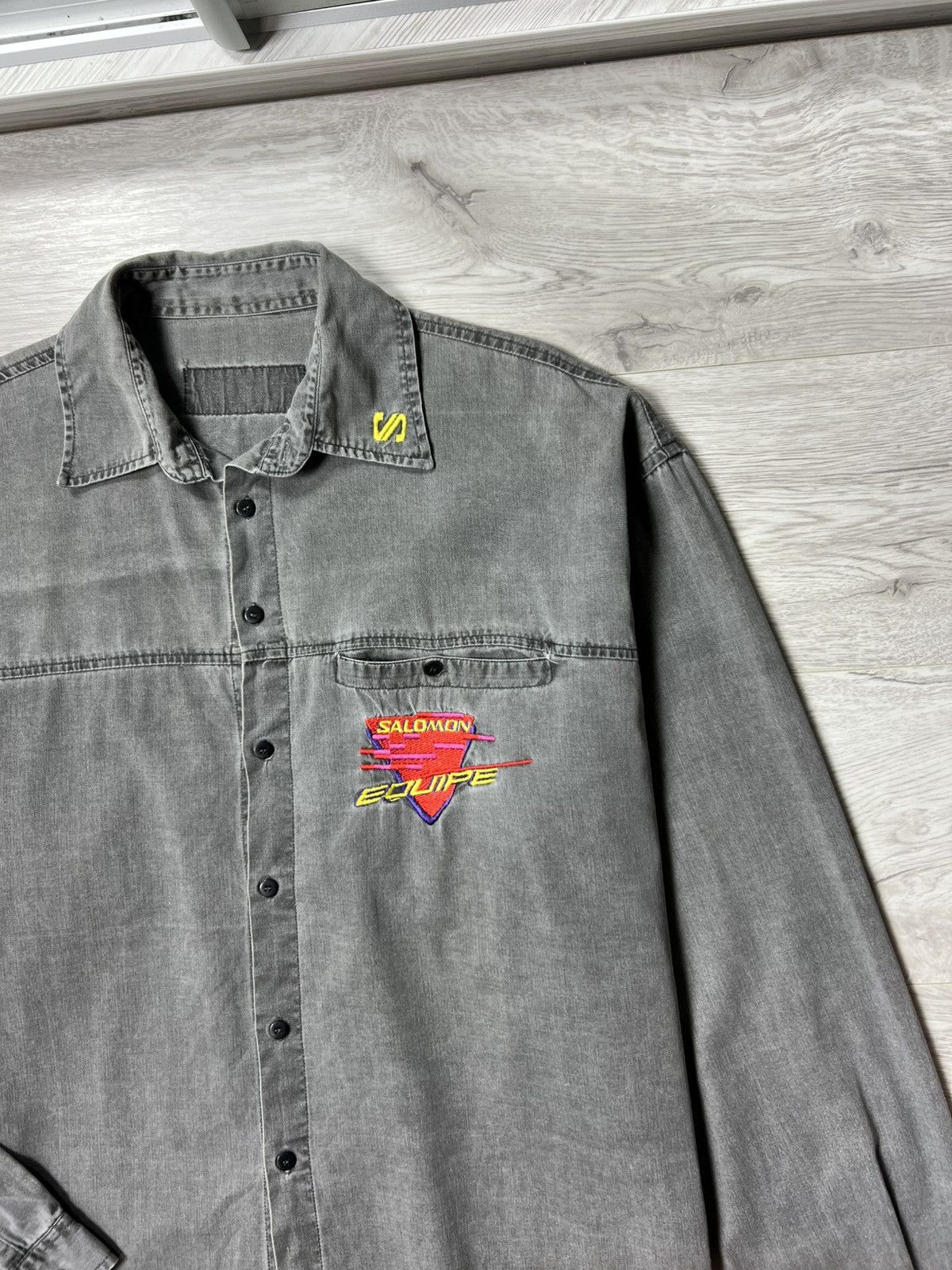 Salomon Vintage Equipe by Salomon Button Shirt Faded Grey Overshirt Size US L / EU 52-54 / 3 - 7 Thumbnail