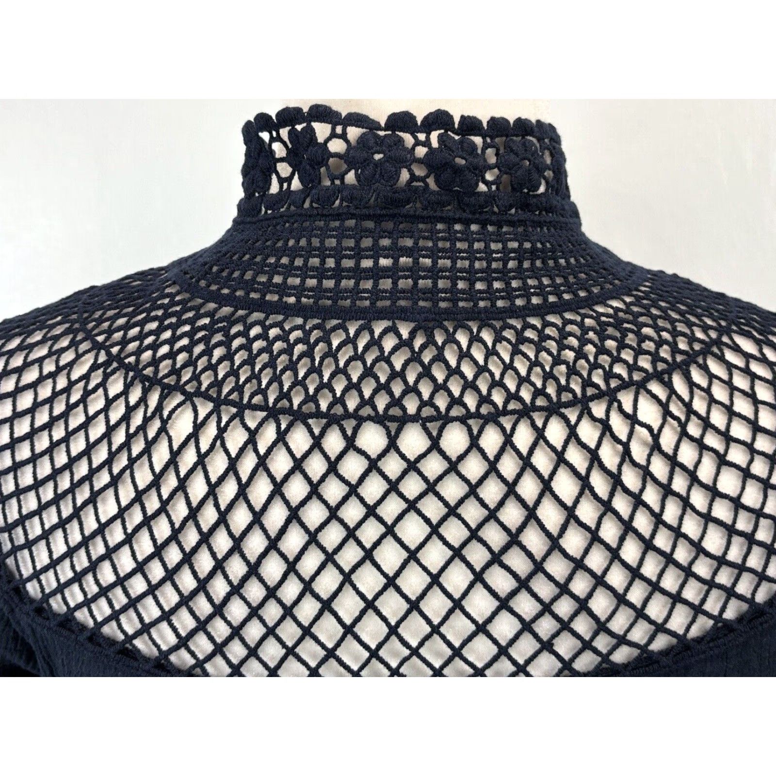 Free People Free People Crochet Yoke High Neck Long Sleeve Top Blue Women's Small Size S / US 4 / IT 40 - 6 Thumbnail