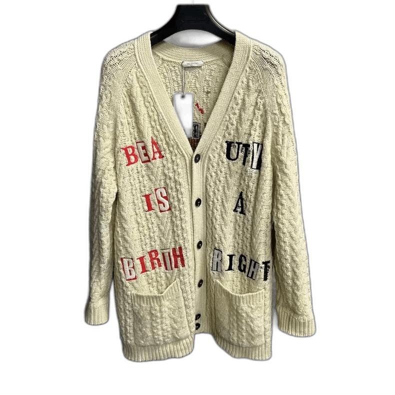 Valentino Valentino White Logo Embroidered Cardigan Size US S / EU 44-46 / 1 - 1 Thumbnail