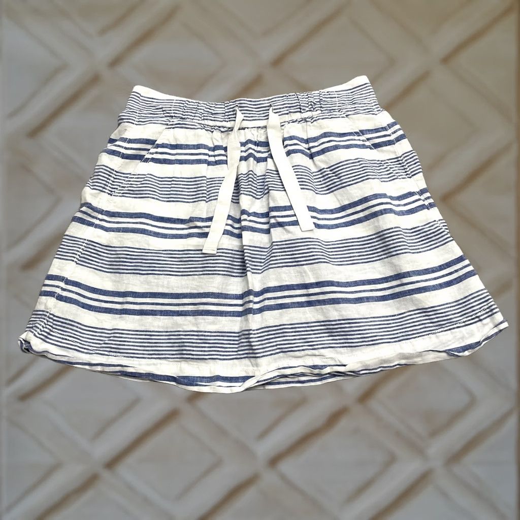 J.Crew J.CREW Mini Skirt Womens 00 Blue White Striped Linen Blend Elastic Casual Size 24" / US 00 / IT 34 - 1 Thumbnail
