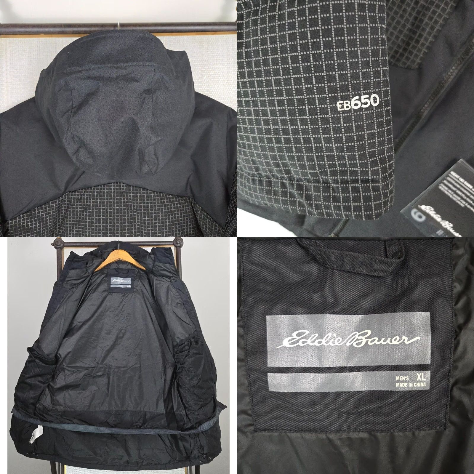 Eddie Bauer VINTAGE Eddie Bauer 650 Goose Down Reflective Hooded Jacket Mens XL Black Graph Check Down Jacket Size US XL / EU 56 / 4 - 9 Thumbnail