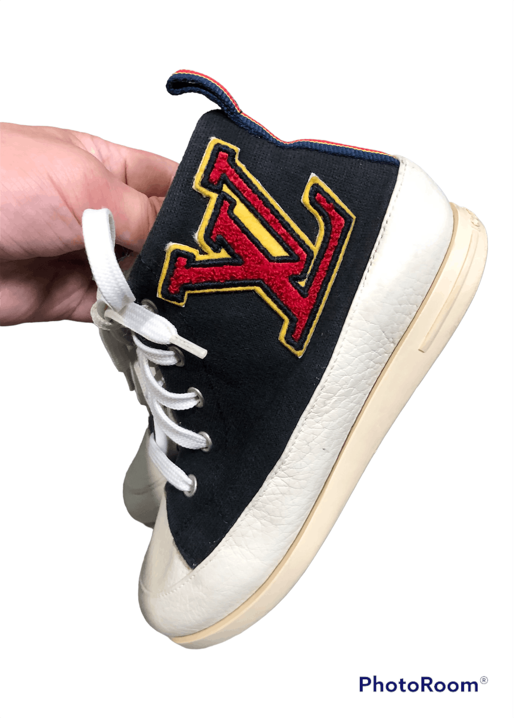 image of Louis Vuitton Fastball Navy Hi Top Leather Sneakers, Men's (Size 5)