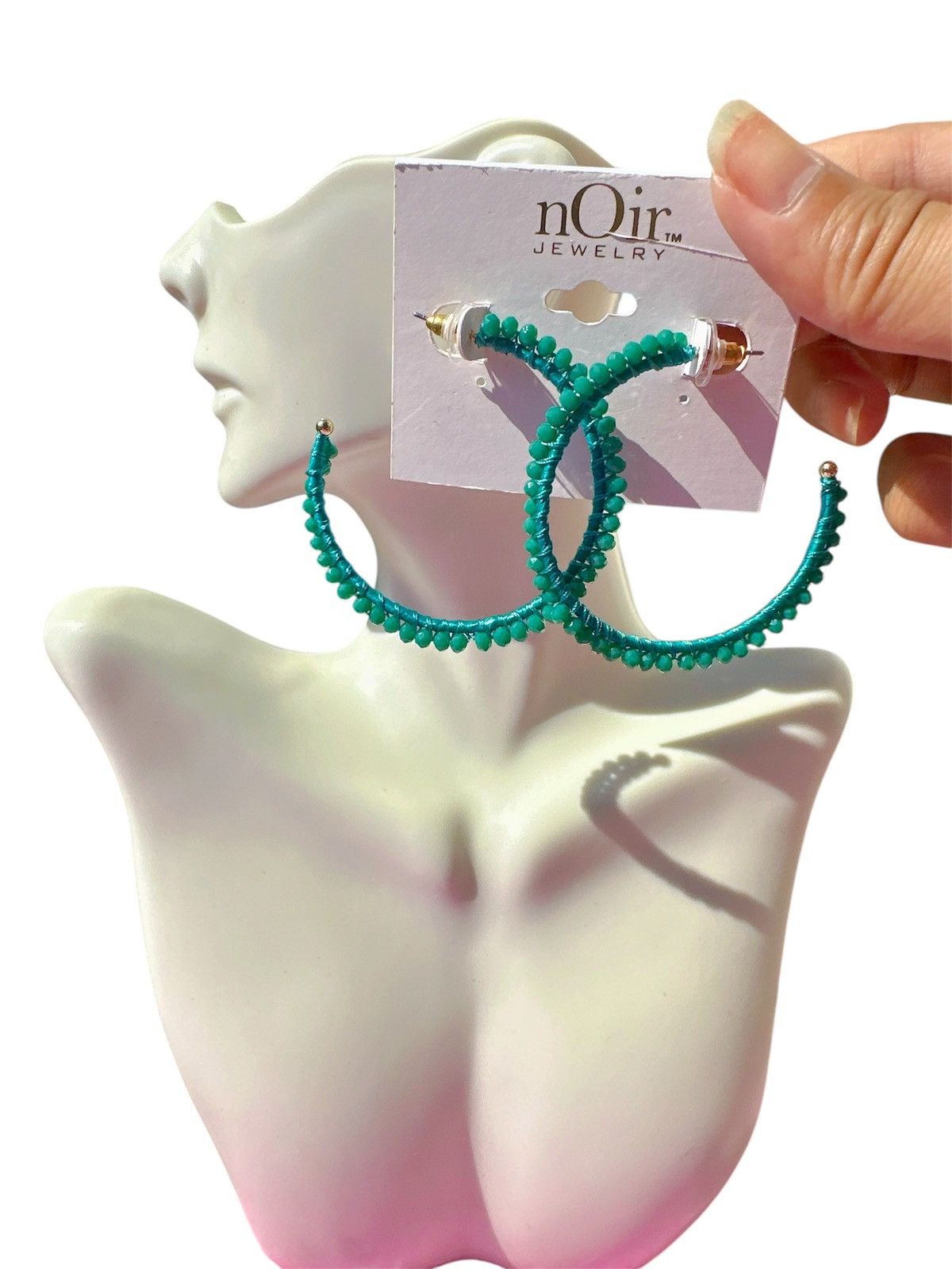 Designer nOir Jewelry Green beaded medium hoop open loop Earrings Size ONE SIZE - 1 Thumbnail