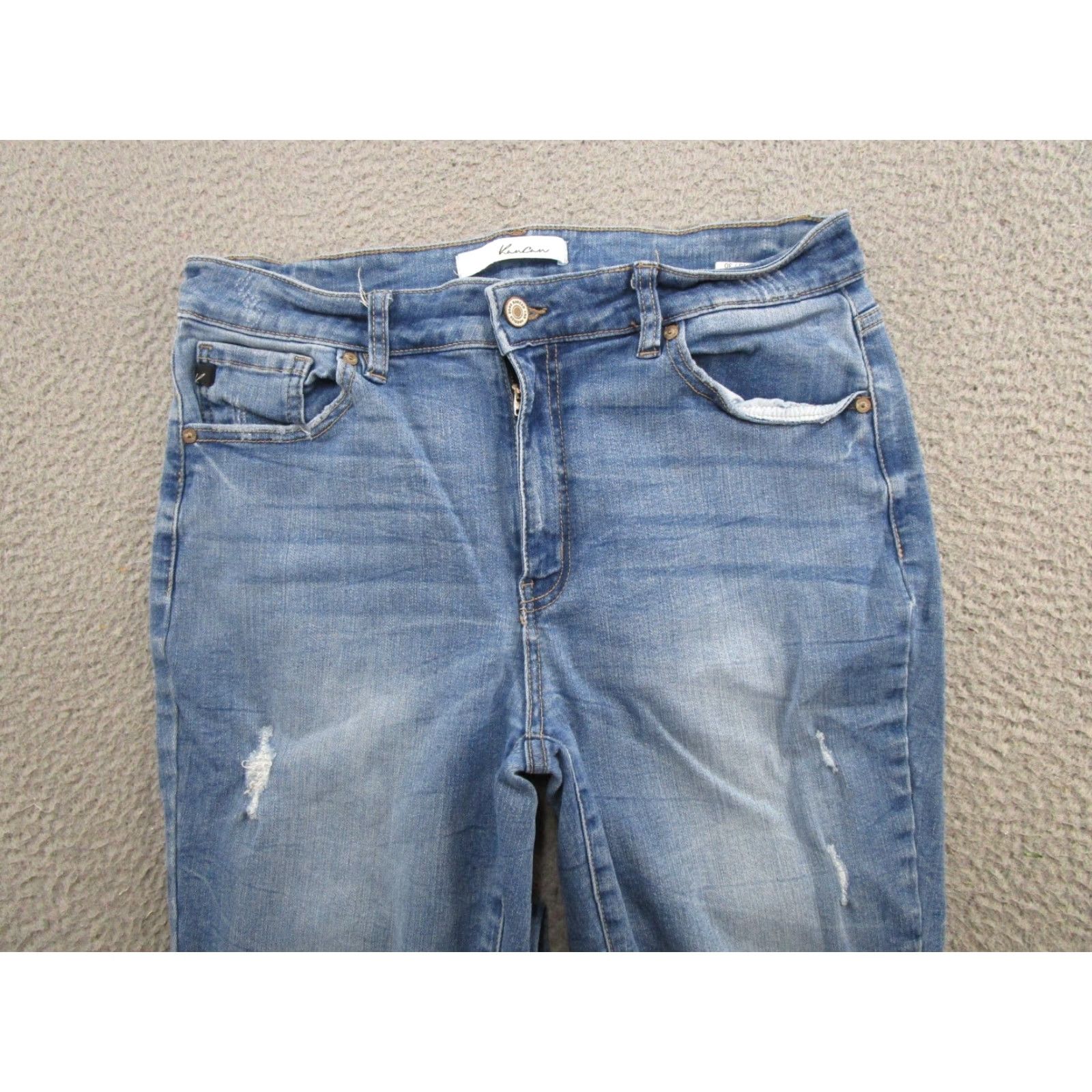 Vintage Kancan Womens Jeans Distressed Medium Wash Size 13 30 Stretch Denim 5-Pocket Ankle Regular Fit Blue Medium Wash Womens Jeans Size 34" / US 12 / IT 48 - 3 Thumbnail