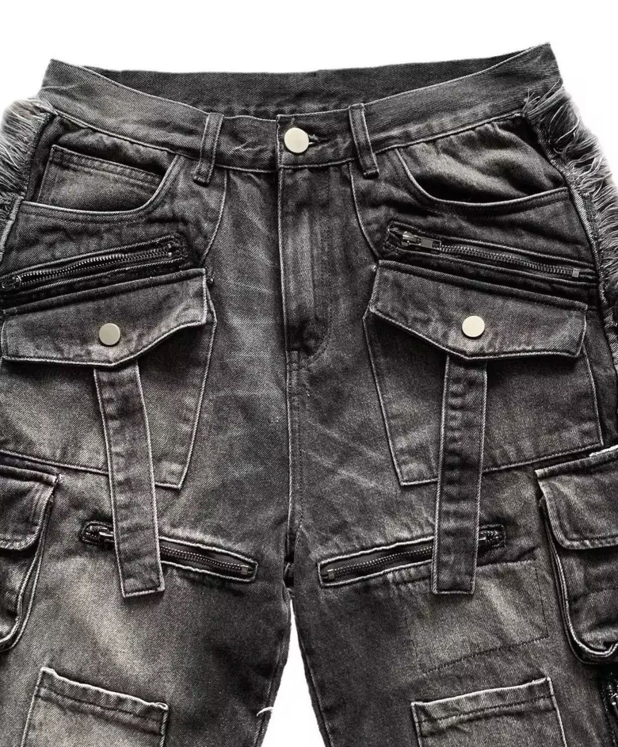 Denime × Jean Heavy Industry Punk Multi-Pocket Harajuku Washed Jeans Size US 33 - 8 Thumbnail