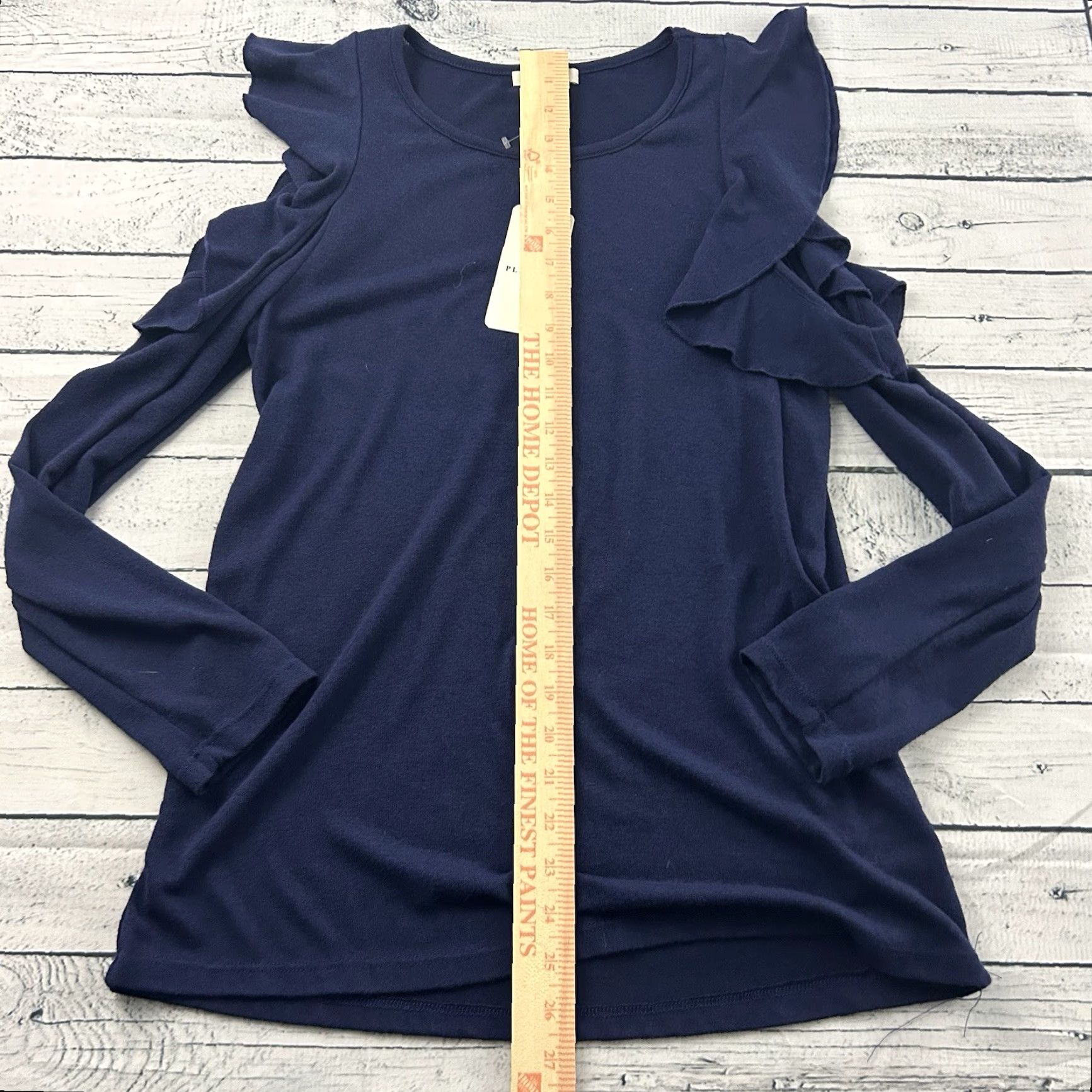 Vintage Pleione Long Sleeve Open Shoulder Ruffle Shirt Women's M Blue Size M / US 6-8 / IT 42-44 - 4 Thumbnail